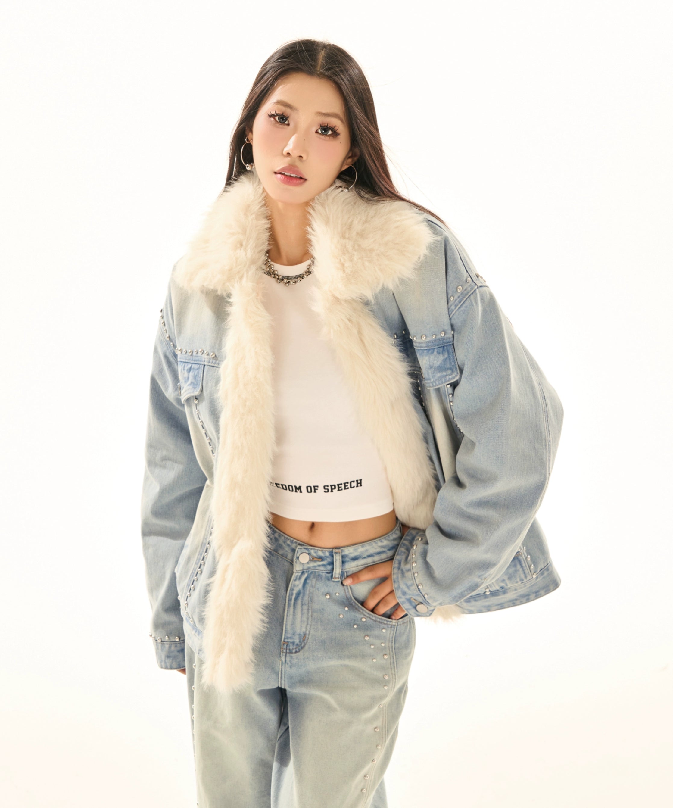 野生zerocircle毛领加厚牛仔外套女秋冬夹棉韩系慵懒风设计感显瘦