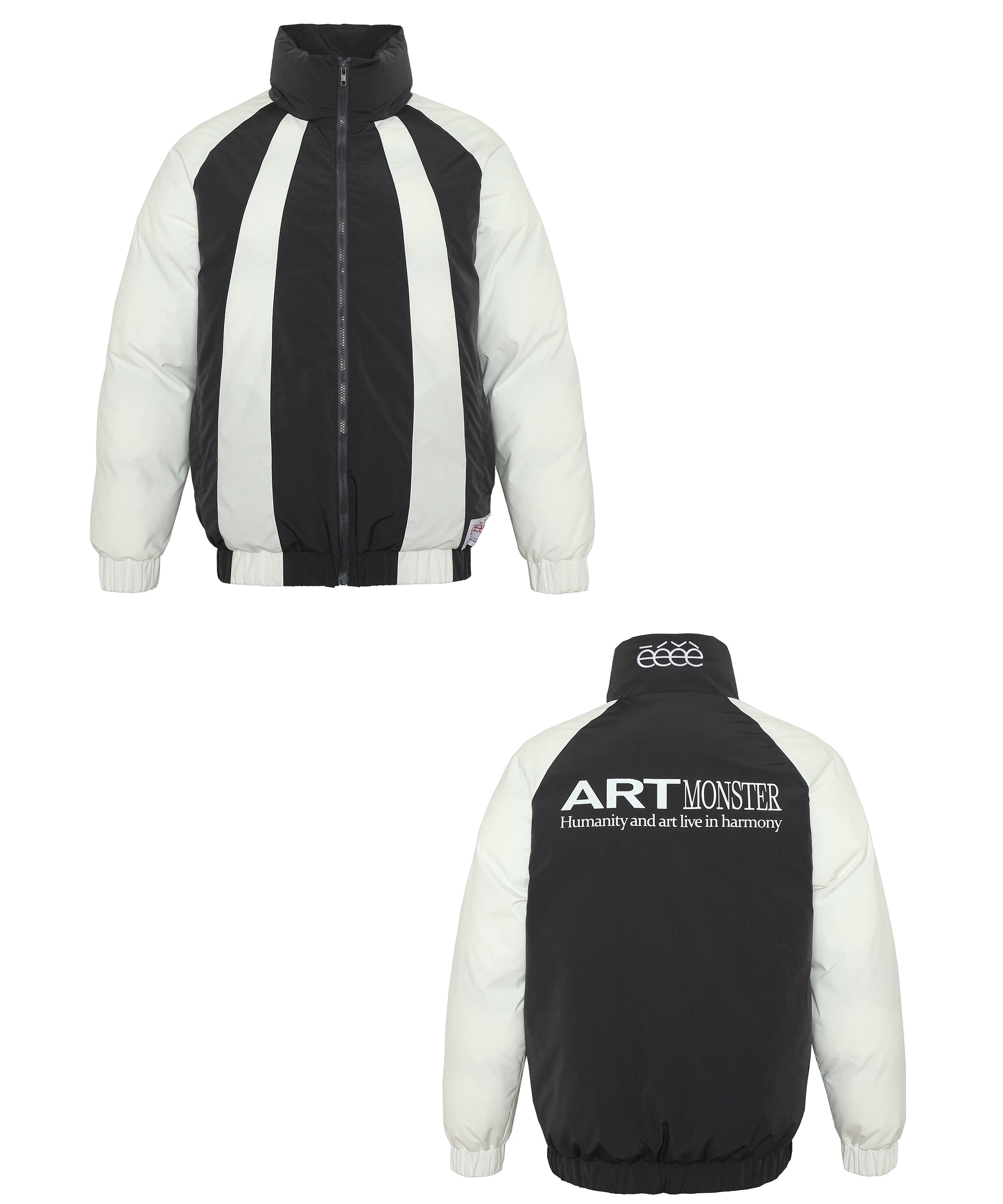 eeeeArtmonster拼接立领原创棉服秋冬潮牌复古宽松暗纹休闲外套