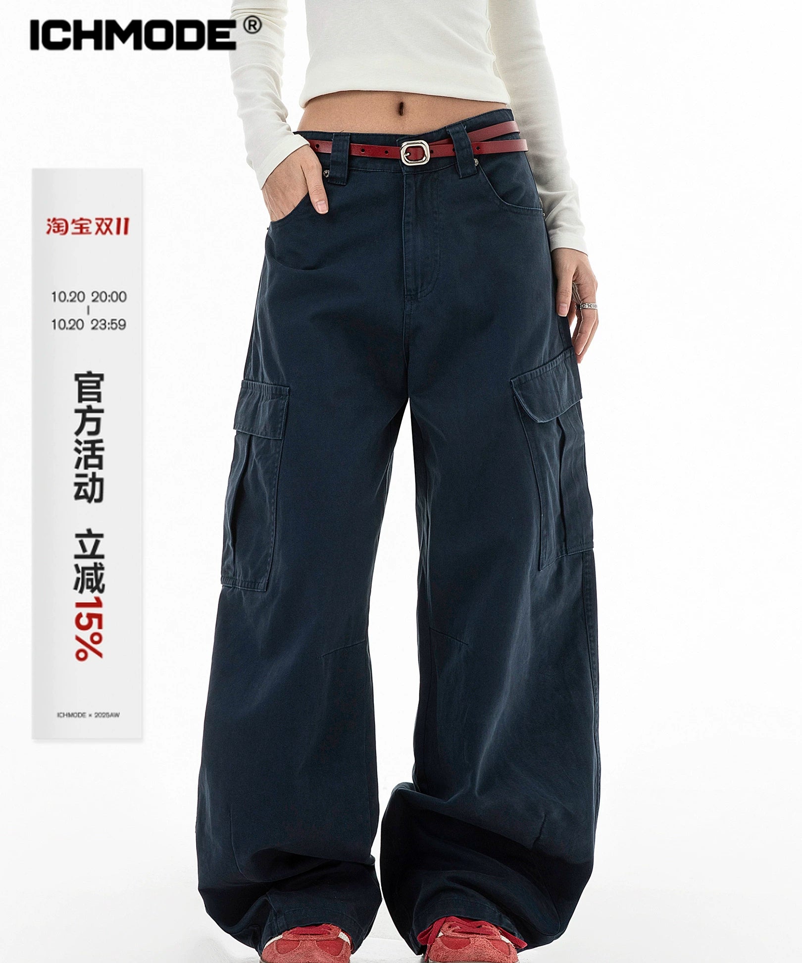 ICH MODE 美式口袋工装裤女2025新款流行宽松休闲裤直筒阔腿裤子
