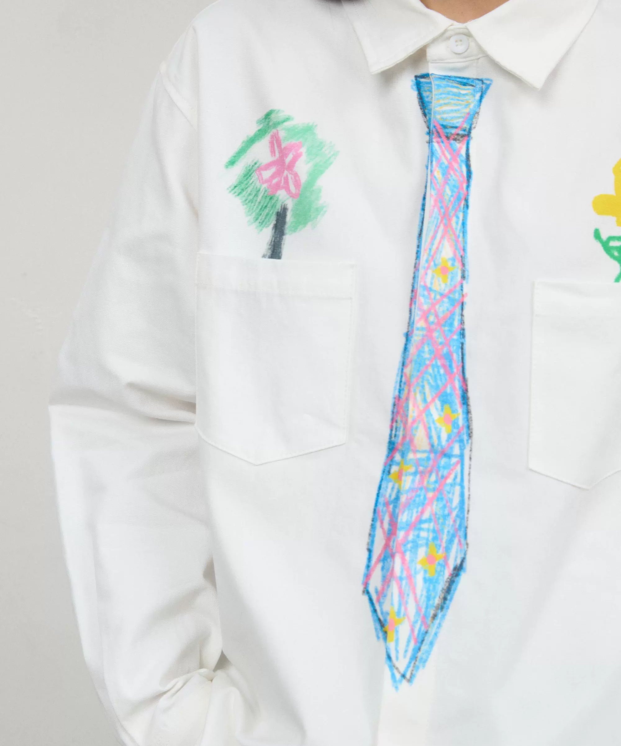 “追梦”| eeee创意设计感蜡笔手绘领带衬衫趣味学院风涂鸦衬衣春