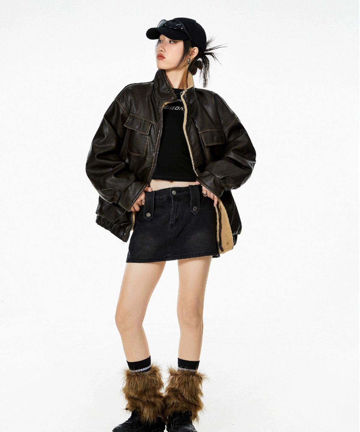 ICH MODE 美式复古皮衣棉服女冬季夹棉棉衣加绒加厚外套高级感