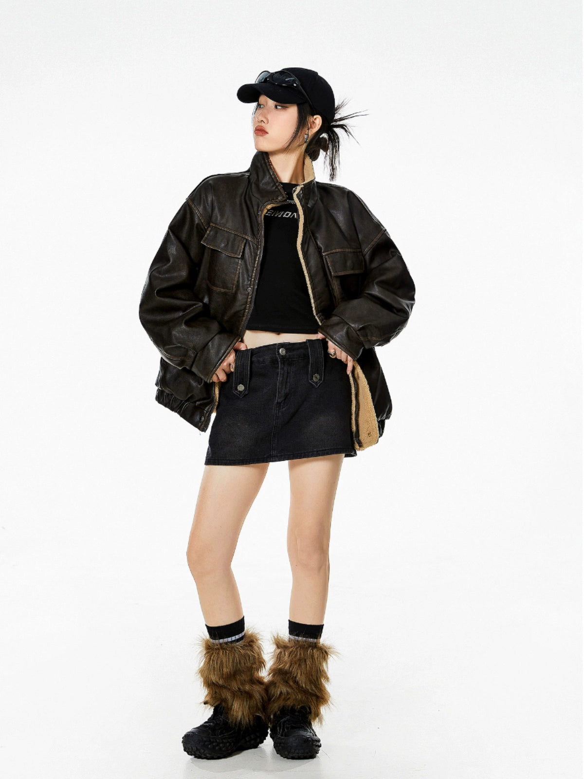 ICH MODE 美式复古皮衣棉服女冬季夹棉棉衣加绒加厚外套高级感