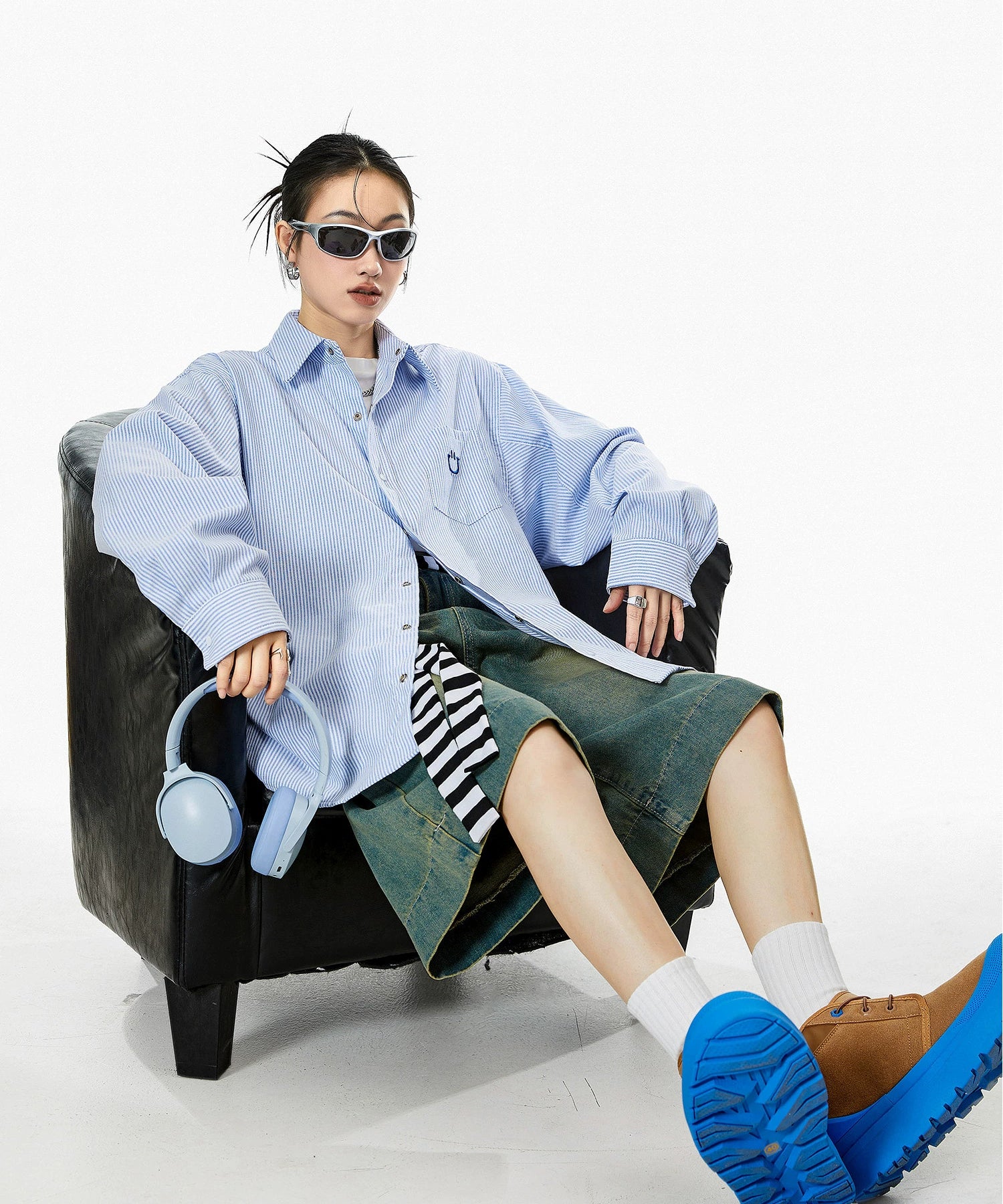 ICH MODE 美式复古条纹衬衫女秋2025新款宽松流行衬衣外套上衣