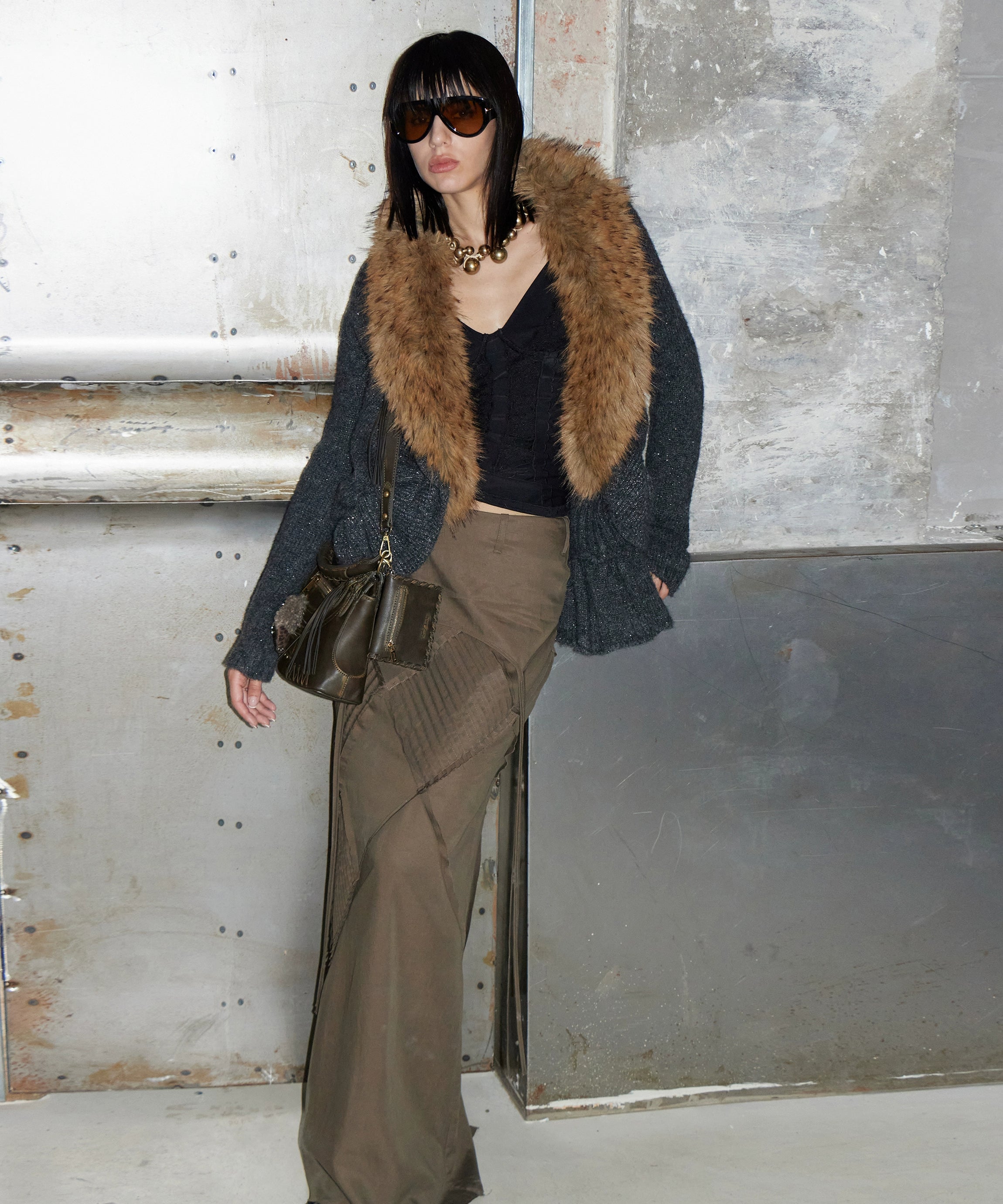 2th Desire原创复古毛衣秋冬慵懒松弛感大毛领中长款针织衫外套