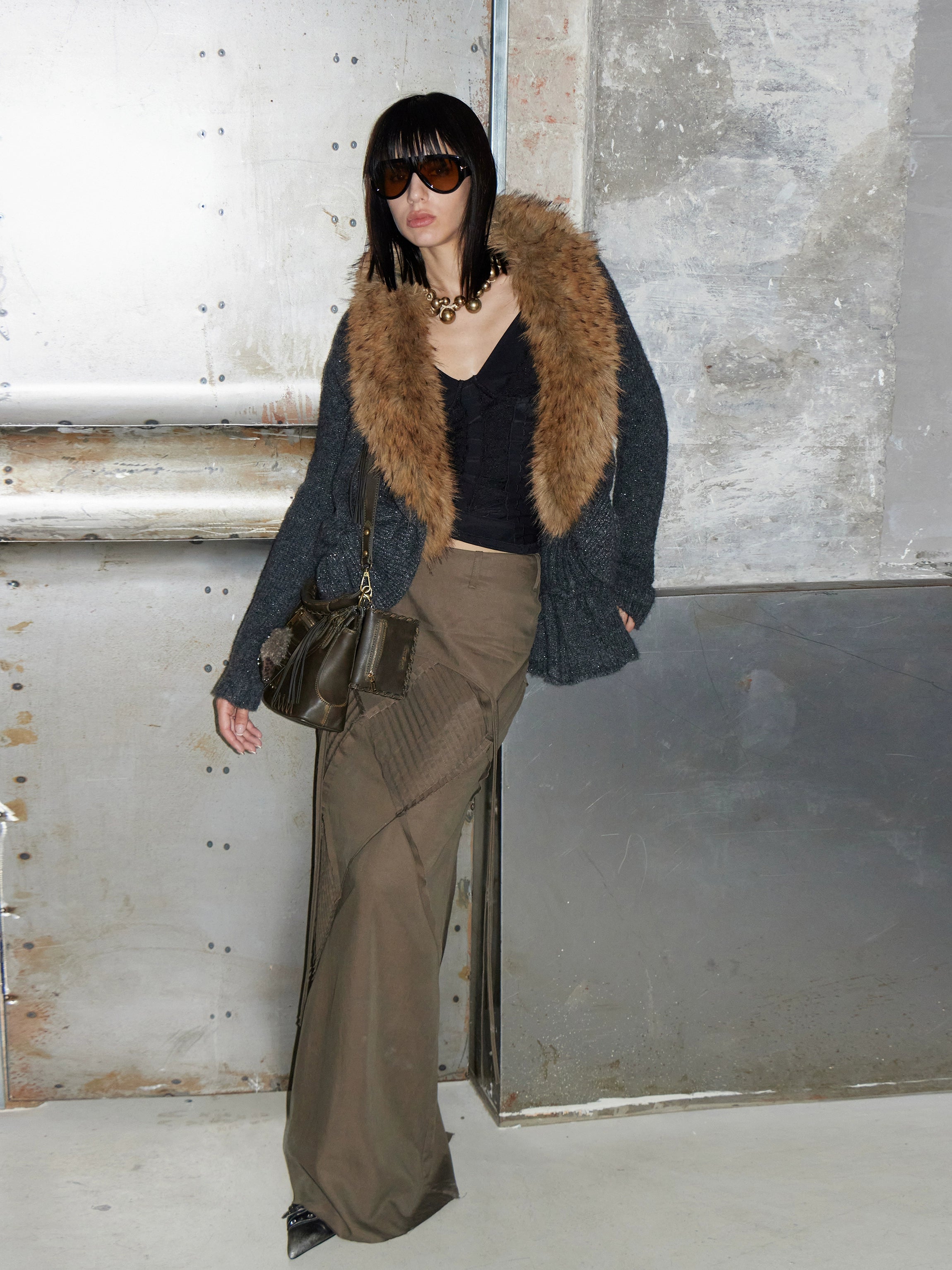 2th Desire原创复古毛衣秋冬慵懒松弛感大毛领中长款针织衫外套