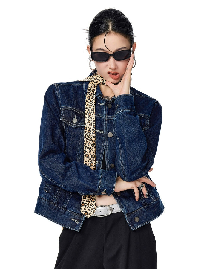 ICH MODE 美式复古做旧牛仔外套女秋冬2025新款短款开衫夹克上衣