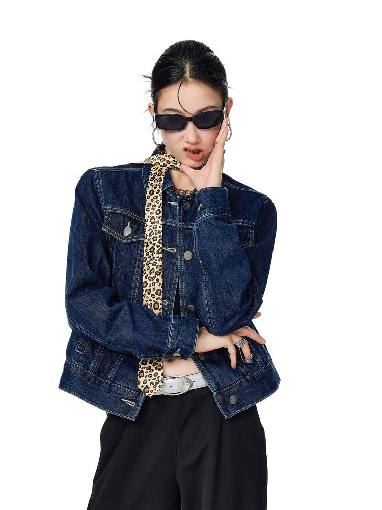 ICH MODE 美式复古做旧牛仔外套女秋冬2025新款短款开衫夹克上衣