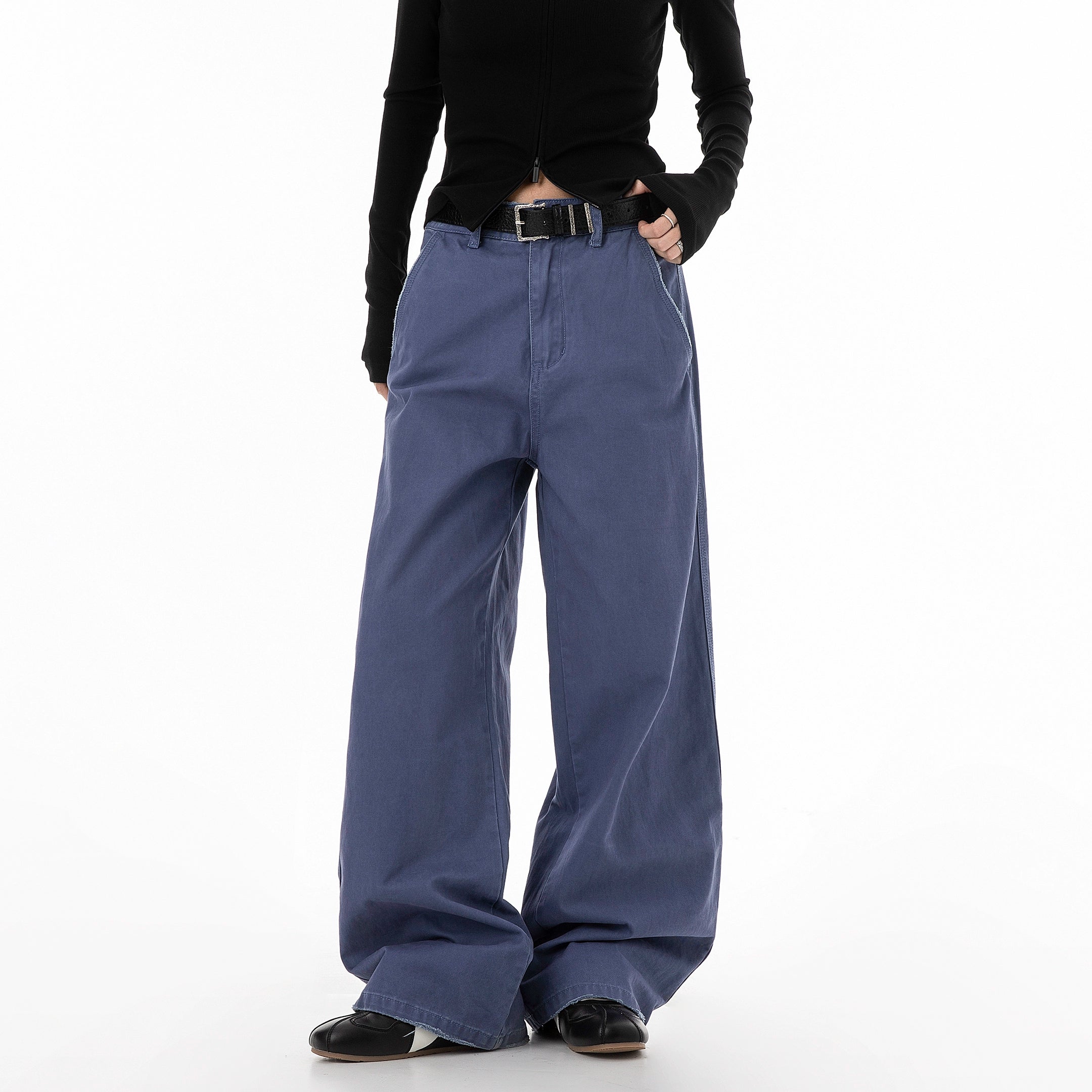 ICH MODE 美式复古水洗直筒裤女秋冬宽松阔腿裤工装休闲裤牛仔裤