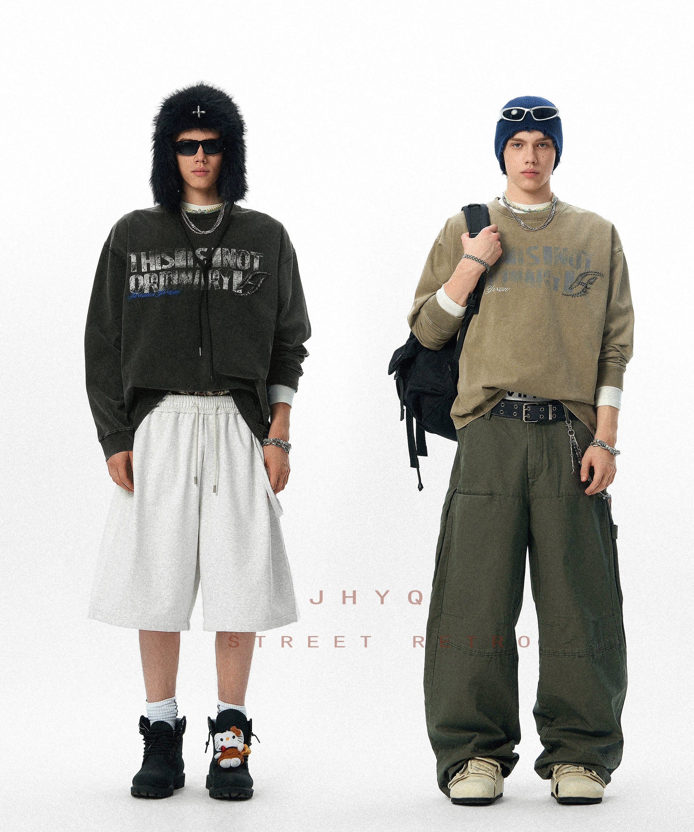 水洗系列丨JHYQ美式重磅320g长袖T恤男打钉宽松做旧字母印花卫衣