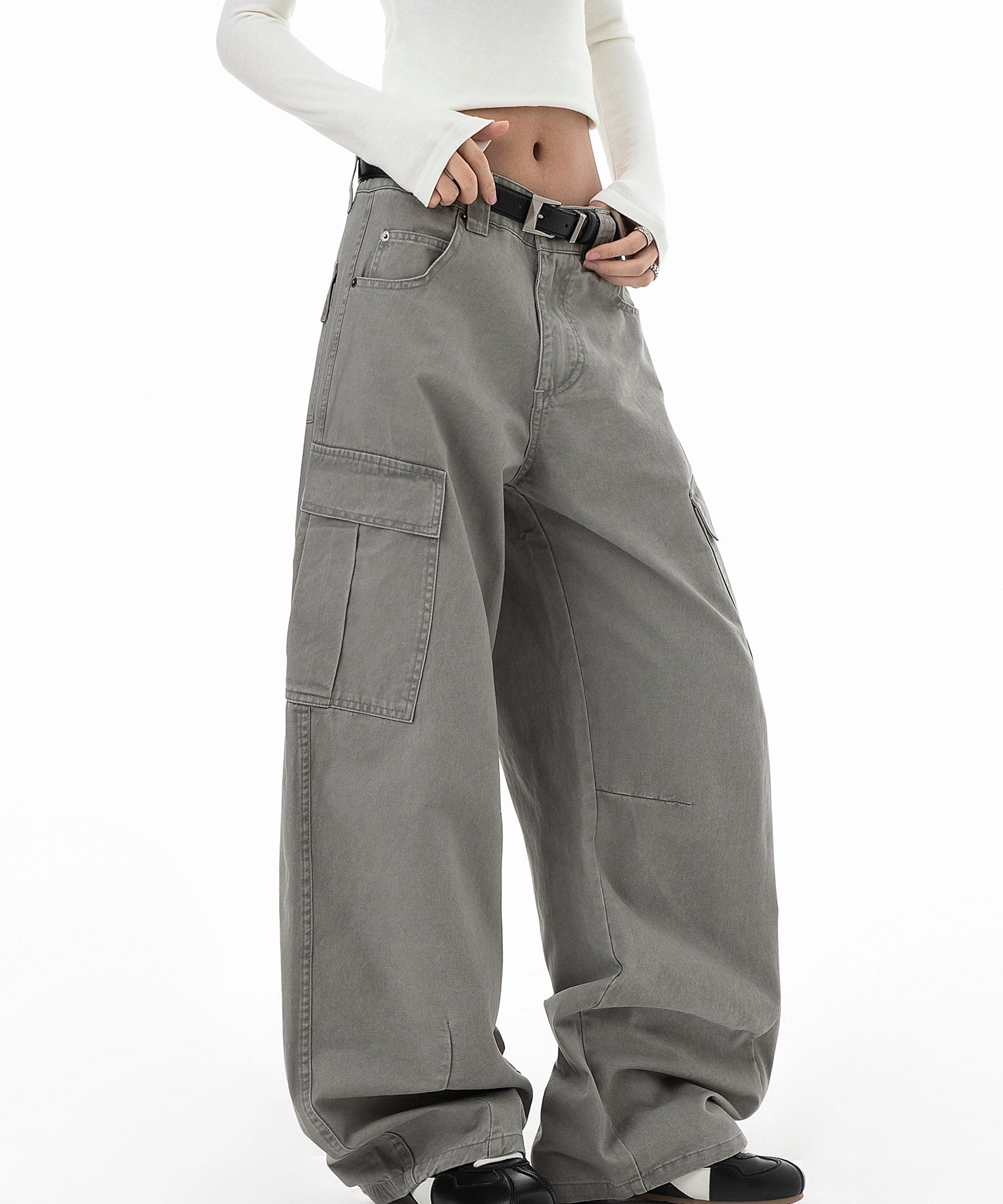 ICH MODE 美式口袋工装裤女2025新款流行宽松休闲裤直筒阔腿裤子