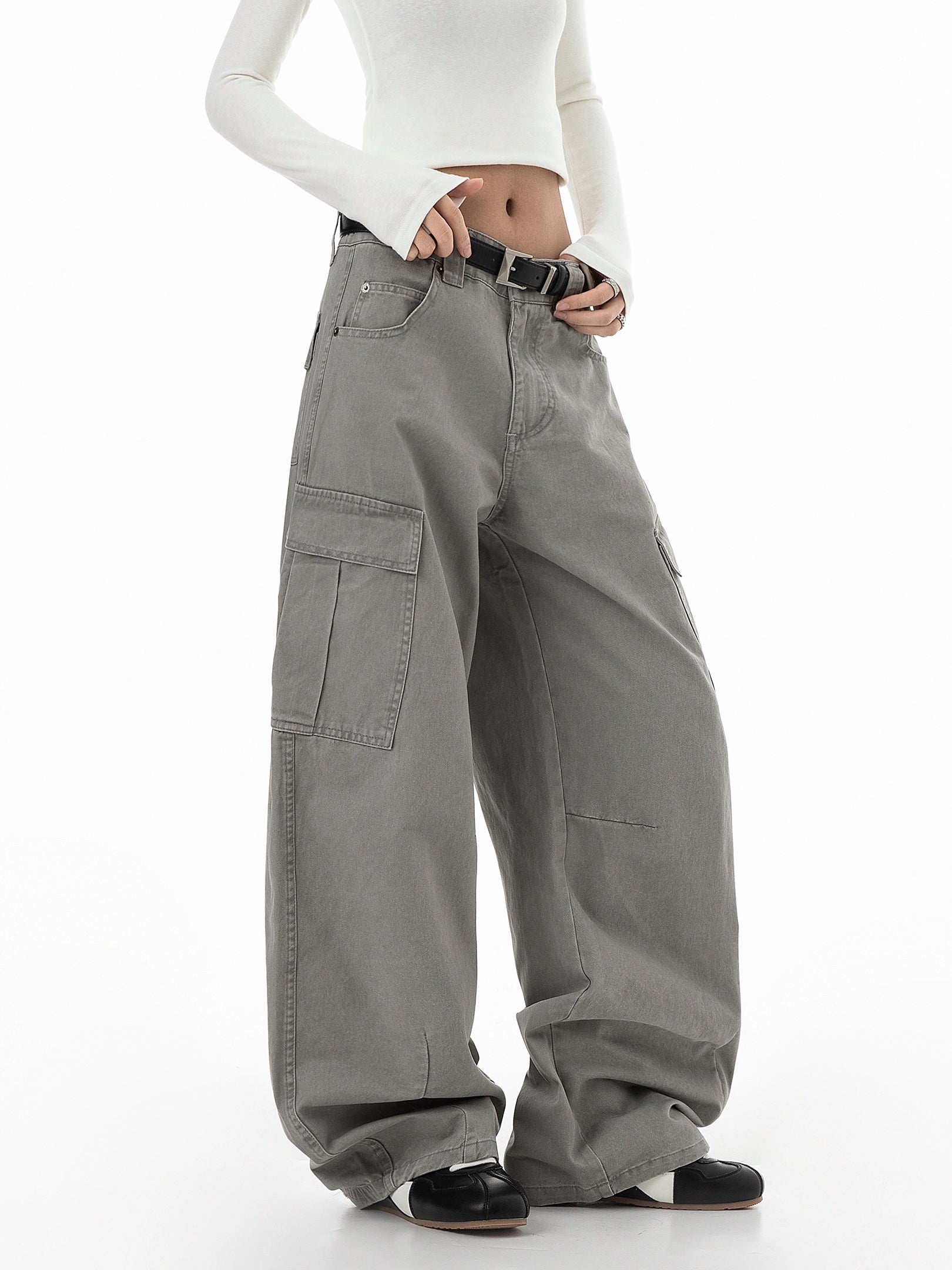 ICH MODE 美式口袋工装裤女2025新款流行宽松休闲裤直筒阔腿裤子