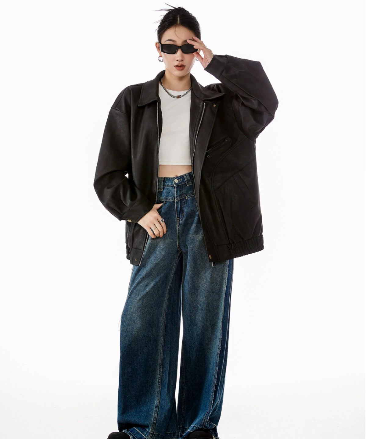 ICH MODE 美式复古皮衣外套女秋冬宽松休闲开衫夹克2025新款上衣