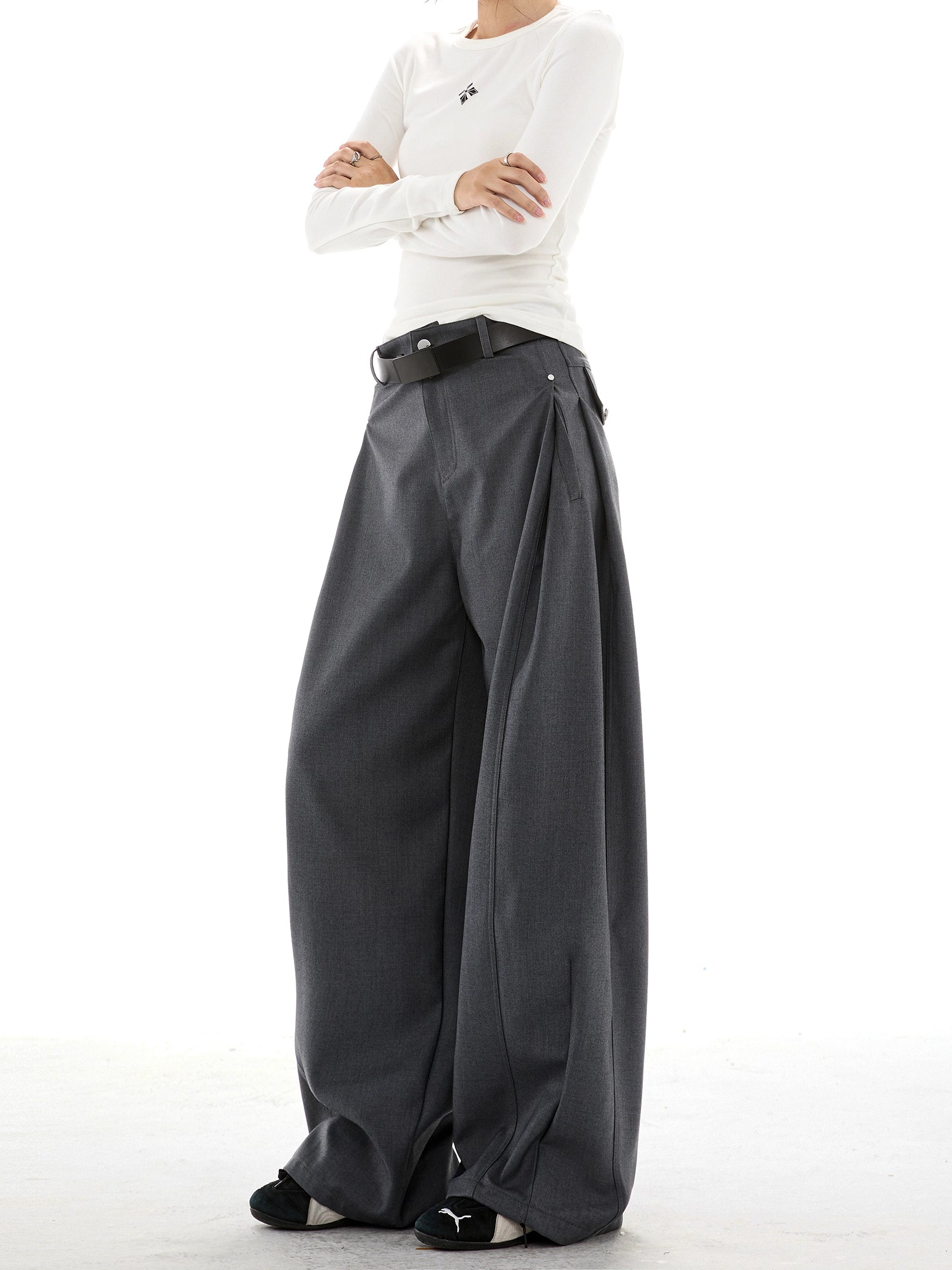 ICH MODE 美式复古宽松直筒休闲裤女新款阔腿裤百搭运动裤西装裤