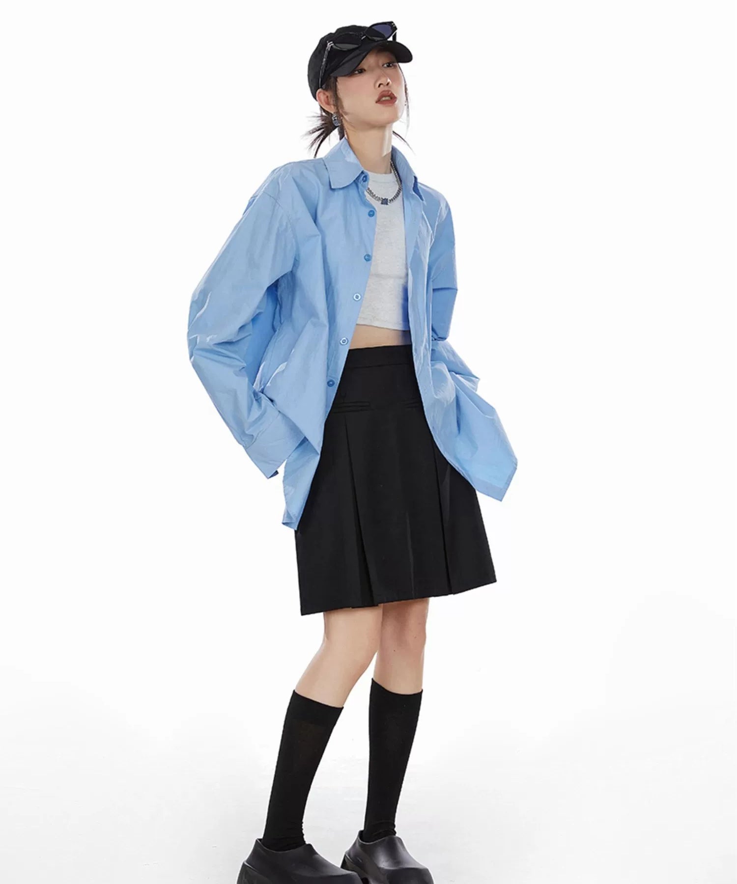 ICH MODE 美式复古白衬衫女夏季新款宽松流行衬衣外套上衣慵懒风