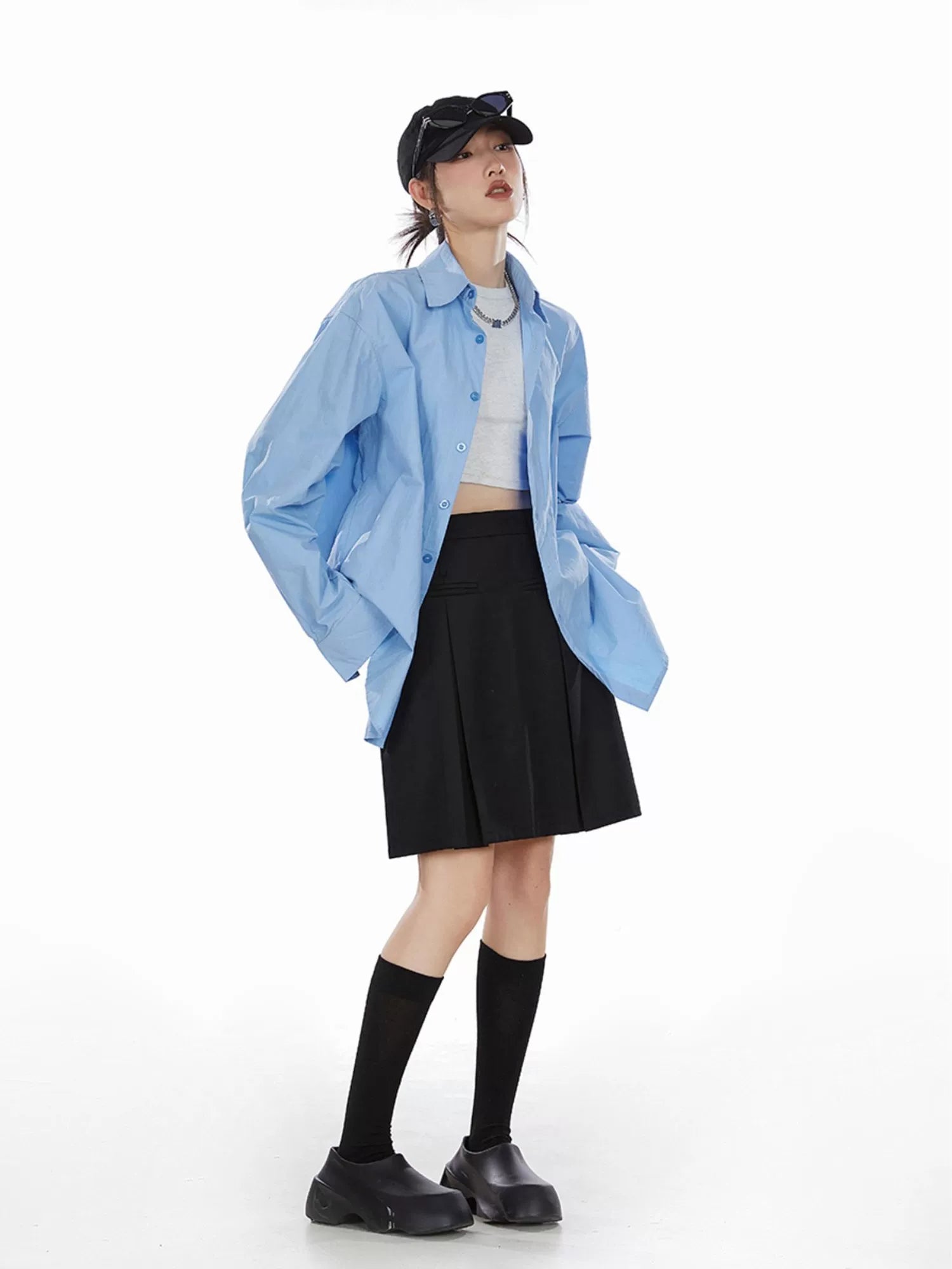 ICH MODE 美式复古白衬衫女夏季新款宽松流行衬衣外套上衣慵懒风