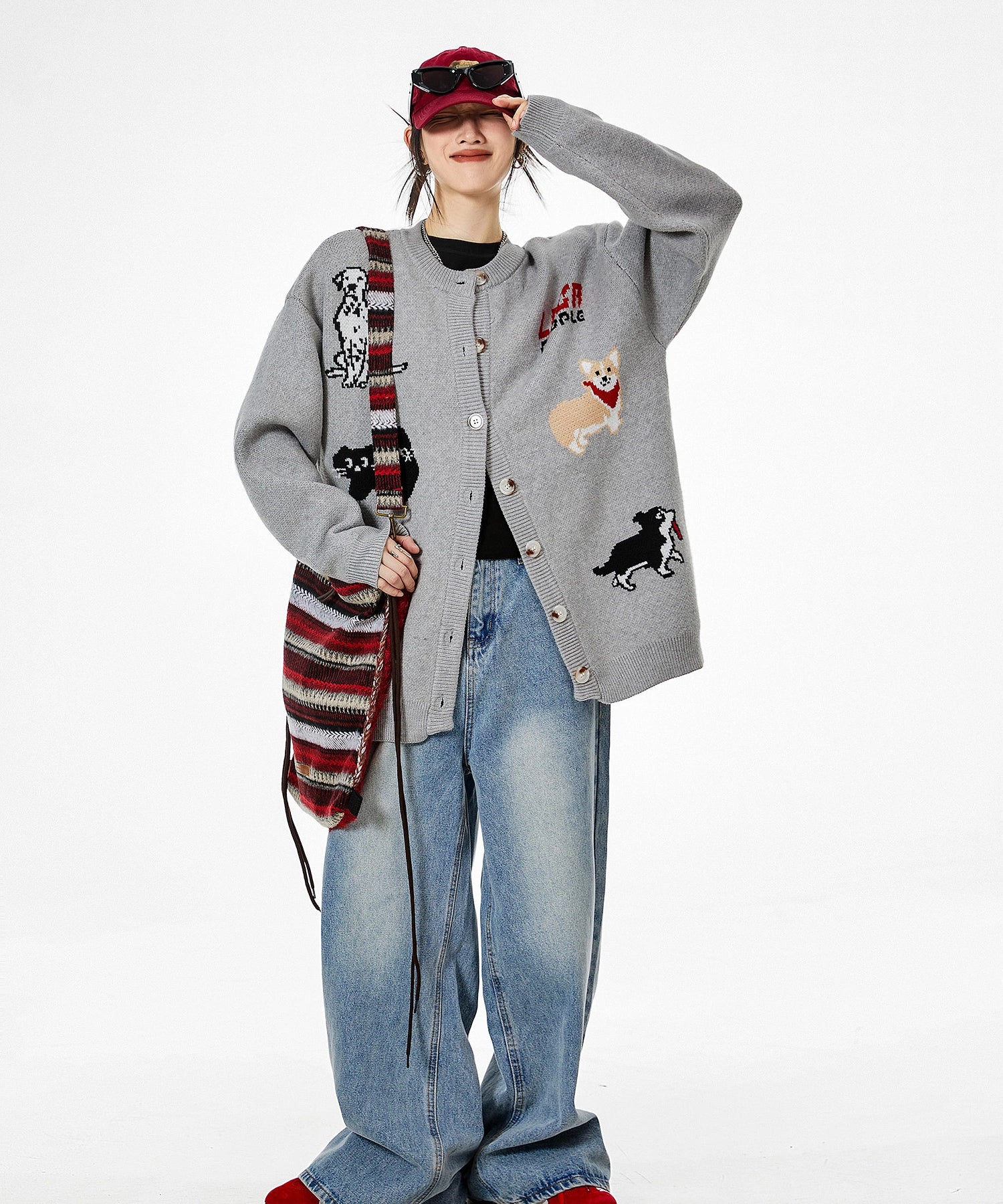 ICH MODE 美式复古小狗毛针织开衫女秋冬慵懒高级感休闲毛衣外套