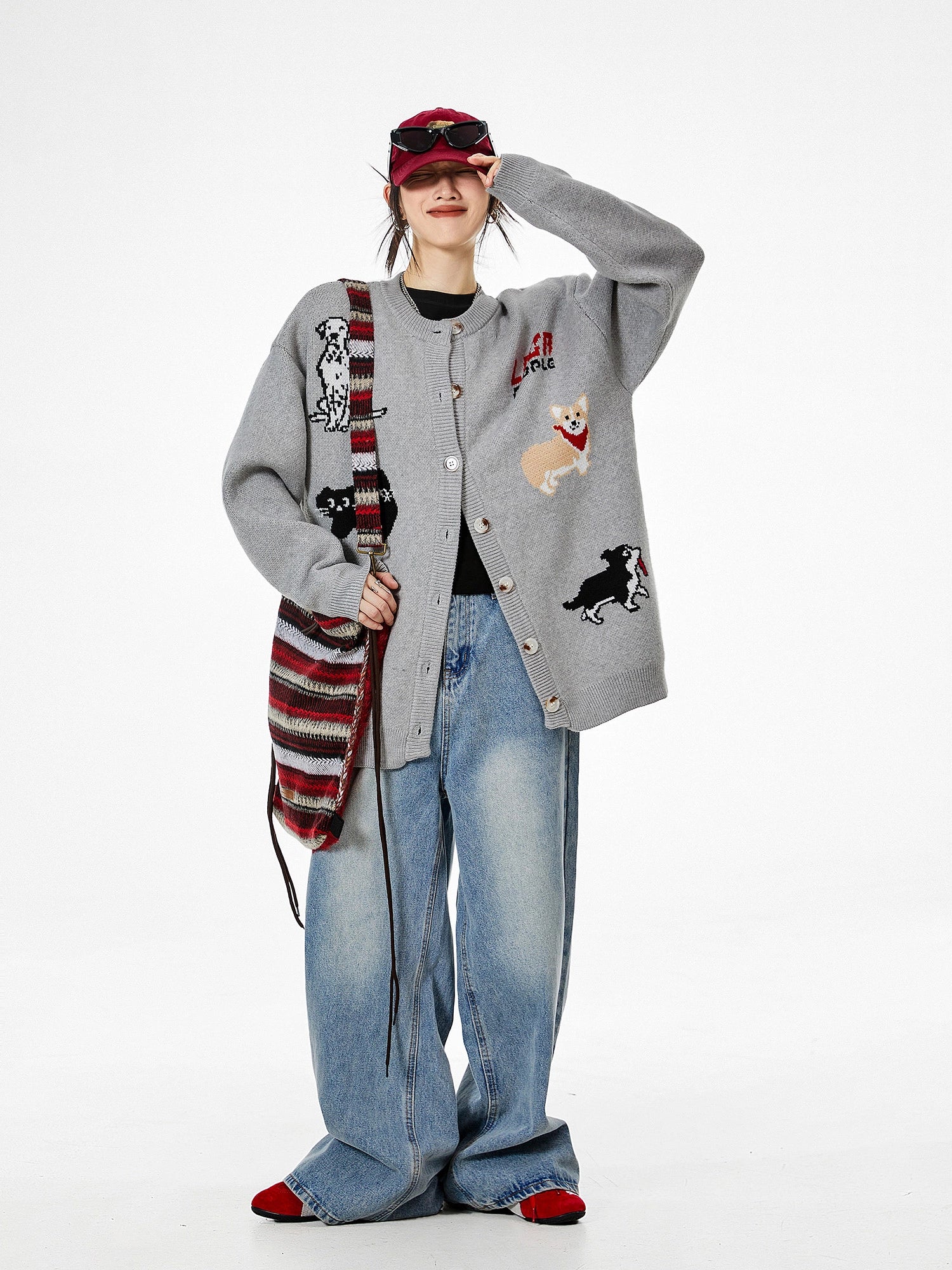 ICH MODE 美式复古小狗毛针织开衫女秋冬慵懒高级感休闲毛衣外套