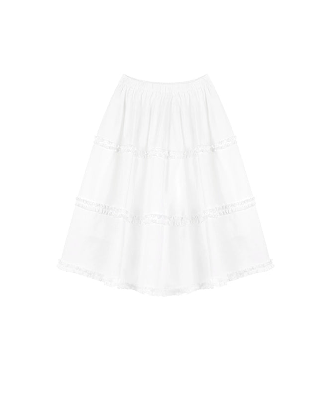 野生zero 白黑色松紧腰荷叶边半身裙女夏a字宽松显瘦中长蛋糕裙子