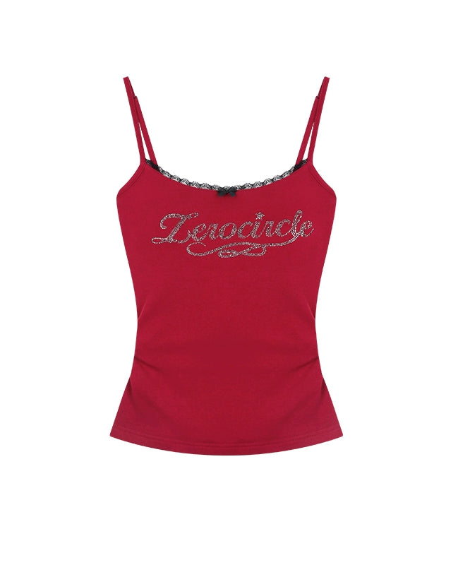 野生zero红蓝色吊带胸垫无袖背心女夏设计感外穿辣妹修身烫钻上衣