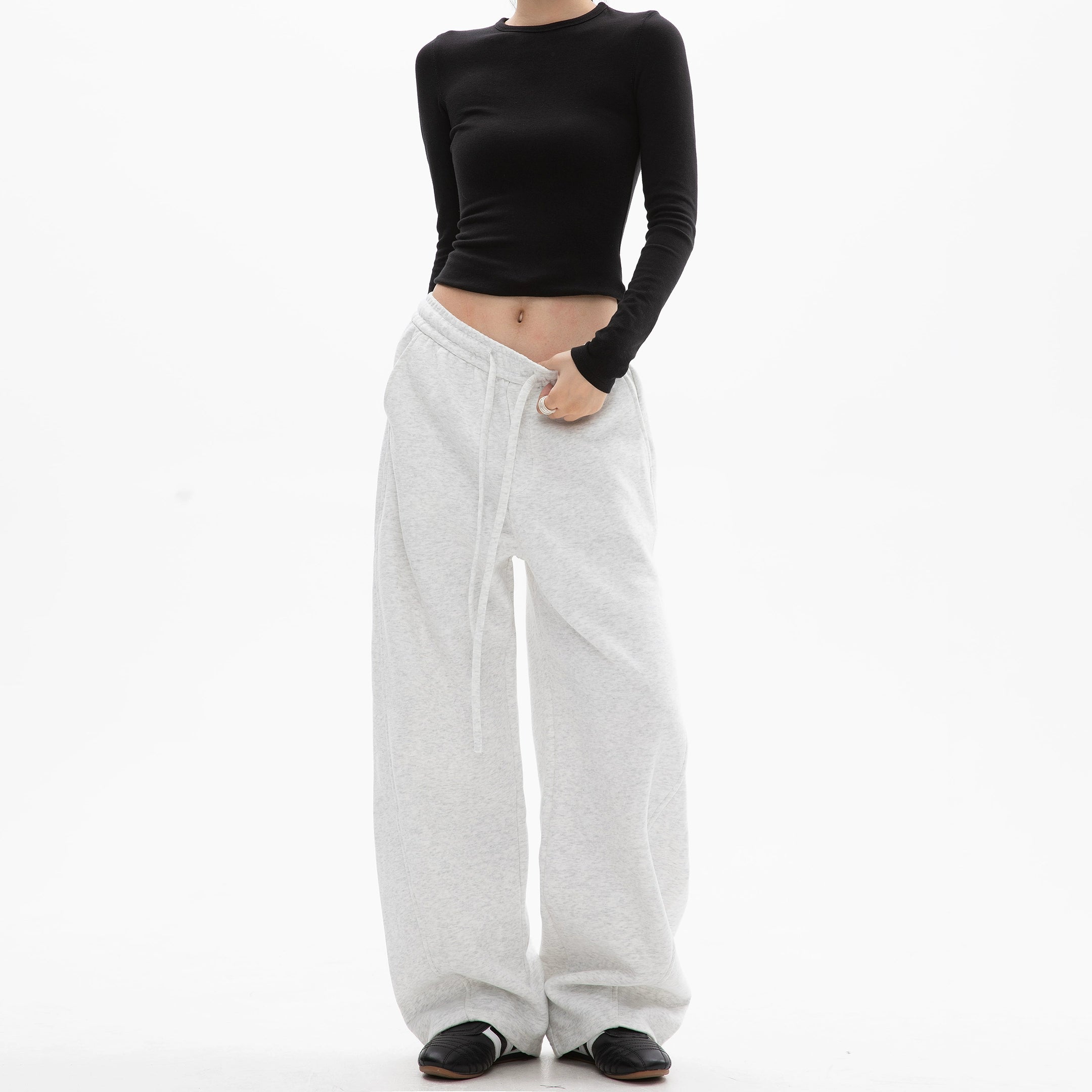 ICH MODE 美式加绒休闲裤女秋冬新款运动卫裤宽松直筒百搭阔腿裤