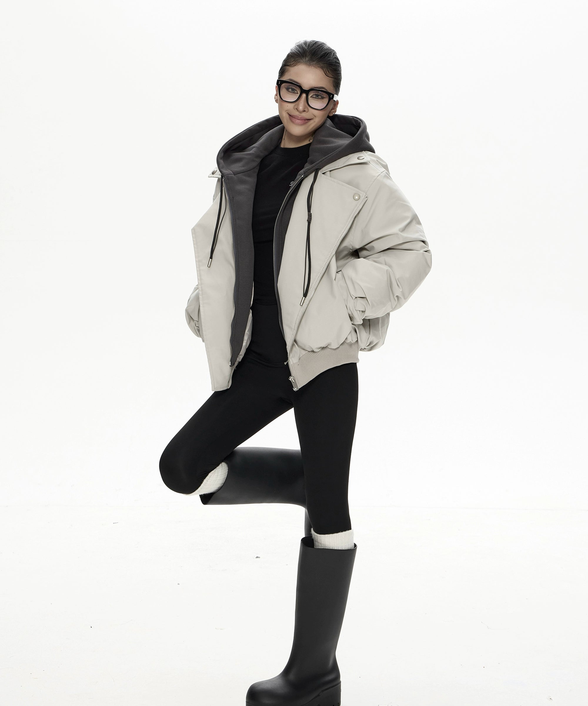 野生zero 假两件夹克棉服女秋冬新款设计感小众连帽宽松棉衣外套