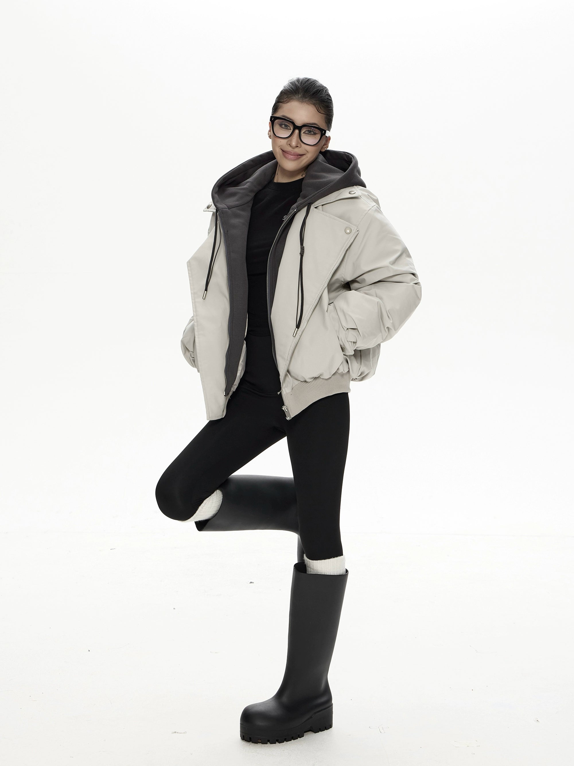 野生zero 假两件夹克棉服女秋冬新款设计感小众连帽宽松棉衣外套