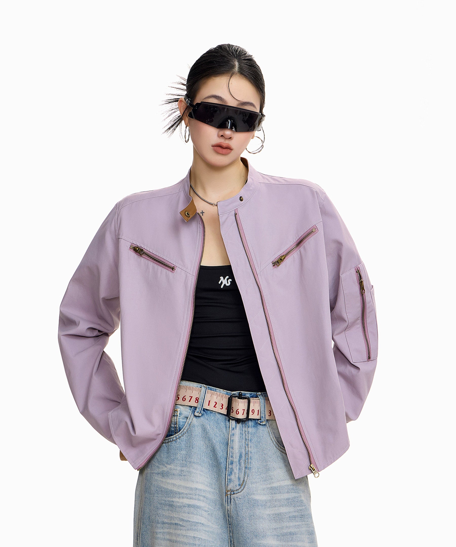 ICH MODE 美式复古工装短外套女2025新款秋冬巴恩风夹克立领上衣