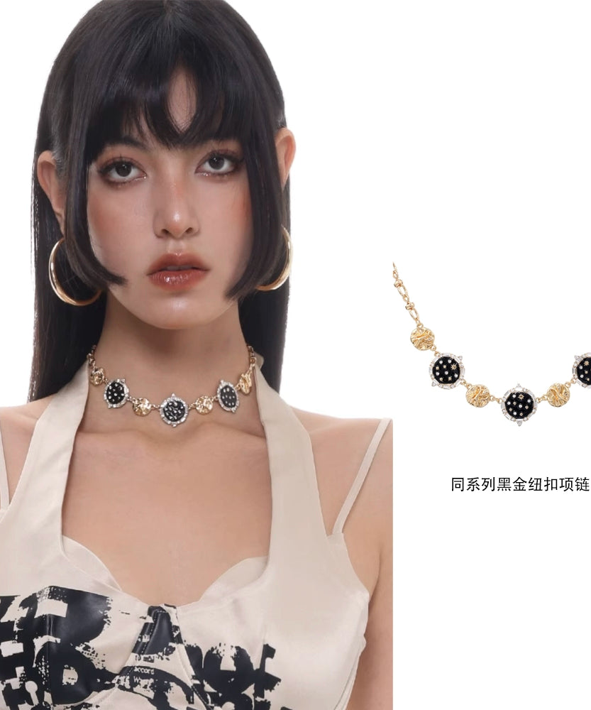 复古金属感！SUMIYAKI高级黑金蝴蝶纽扣圆盘项链女小众轻奢锁骨链