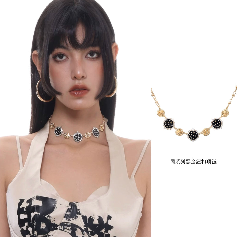 复古金属感！SUMIYAKI高级黑金蝴蝶纽扣圆盘项链女小众轻奢锁骨链