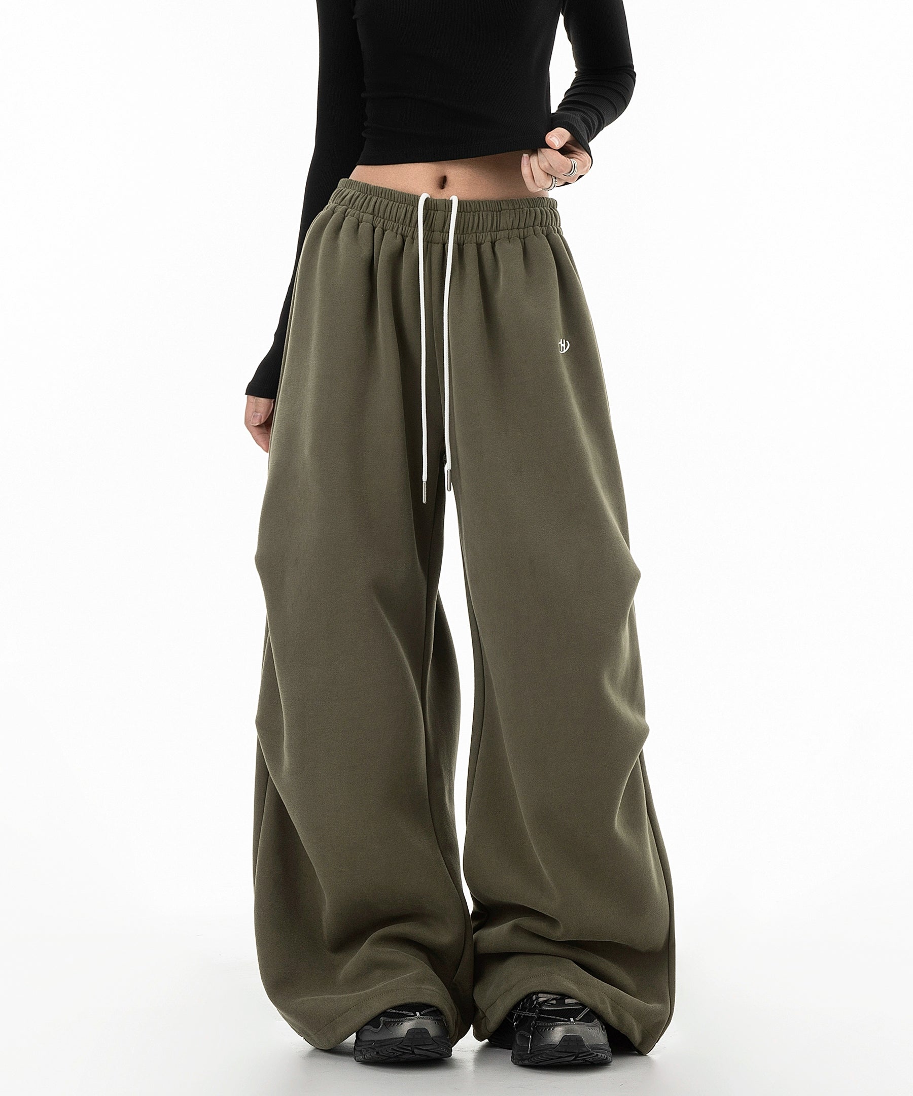 ICH MODE 美式复古伞兵休闲裤女宽松抽绳运动裤工装裤直筒阔腿裤