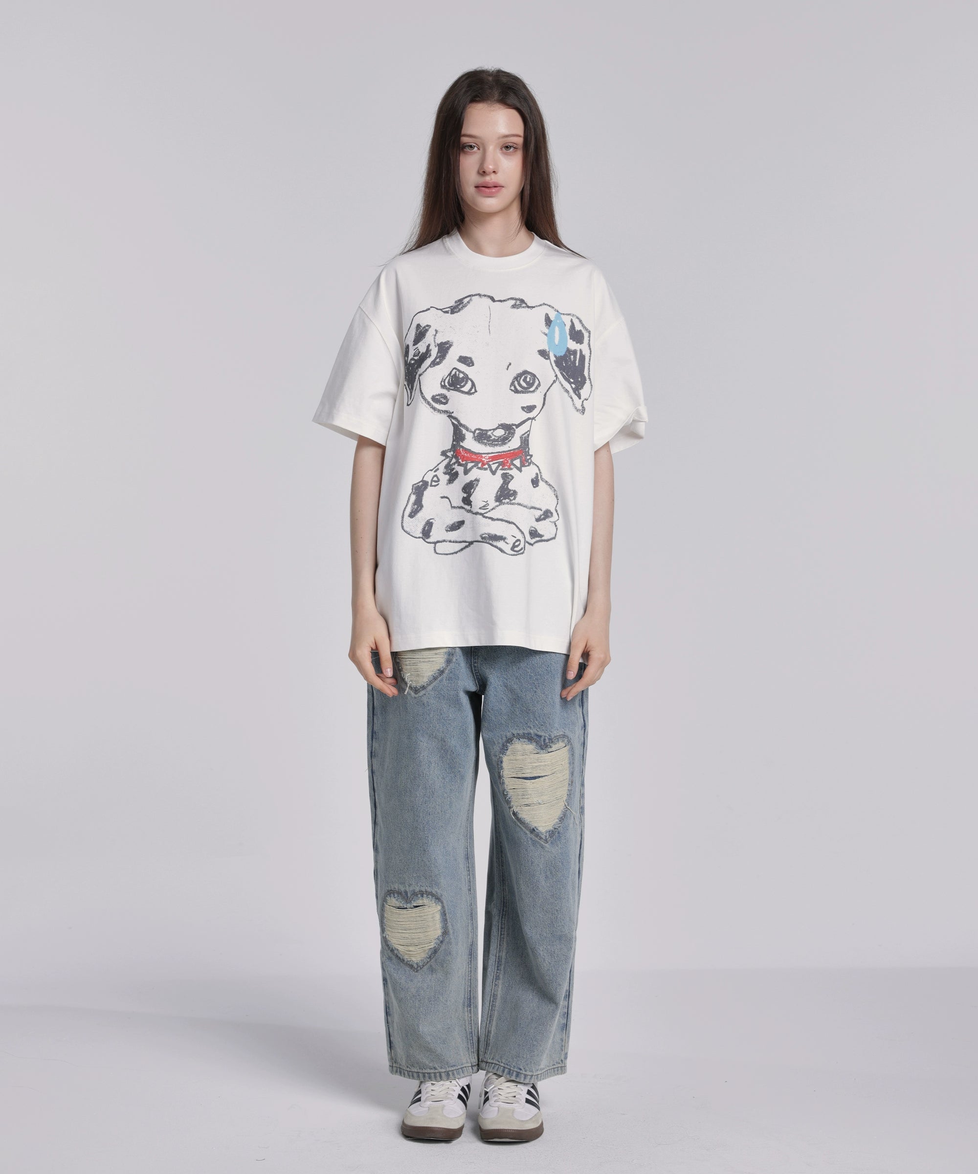 eeeeArtmonster24SS “破损之心” 爱心破洞设计水洗冰蓝色牛仔裤