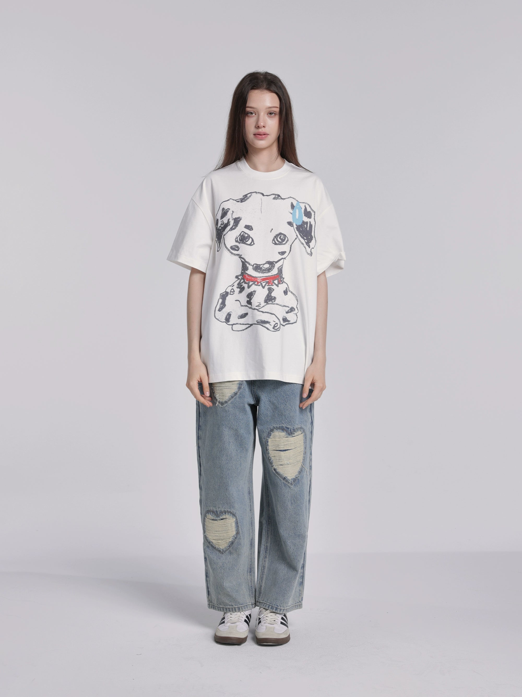 eeeeArtmonster24SS “破损之心” 爱心破洞设计水洗冰蓝色牛仔裤