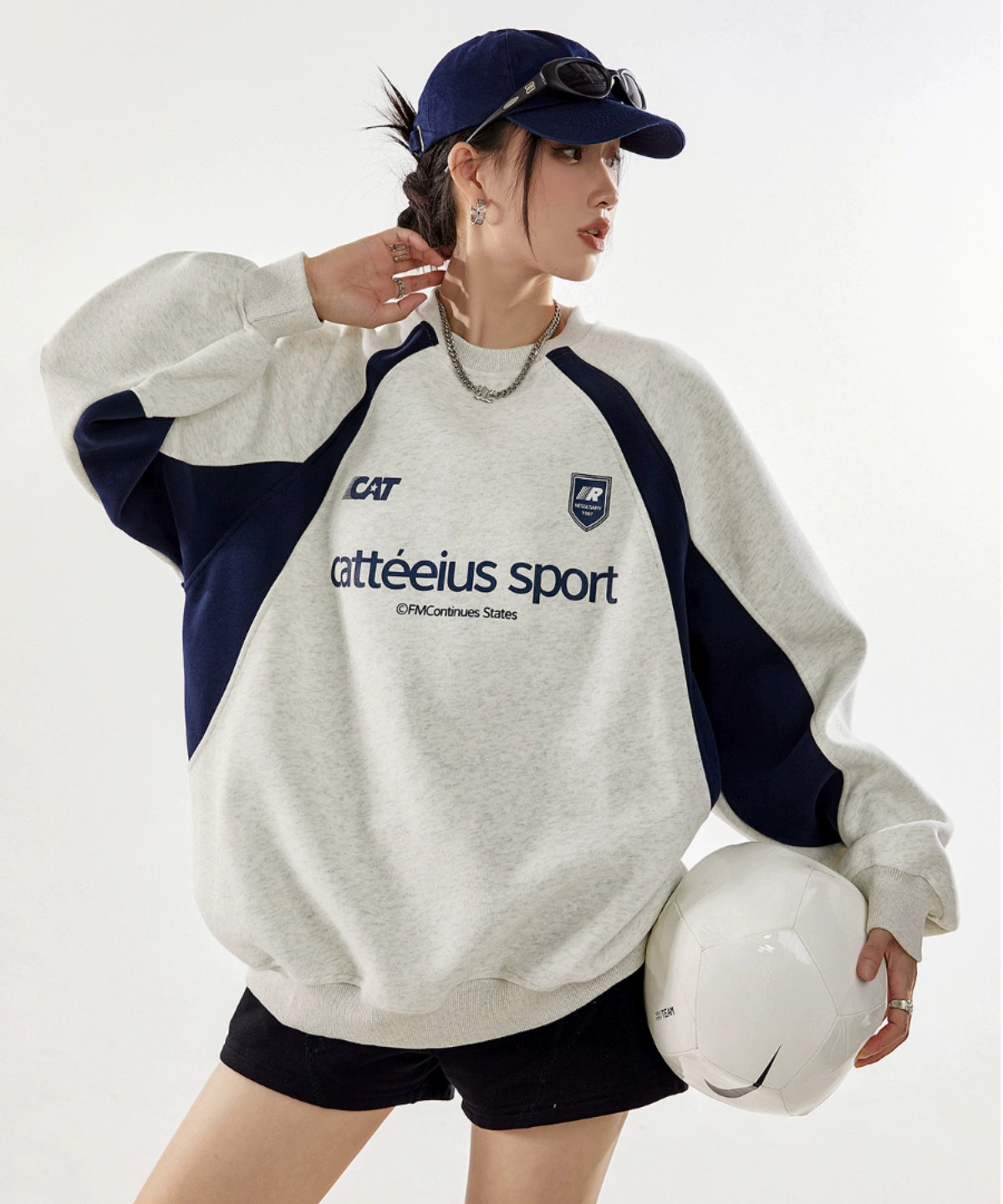 ICH MODE 美式复古圆领卫衣女秋2025新款长袖上衣外套oversize