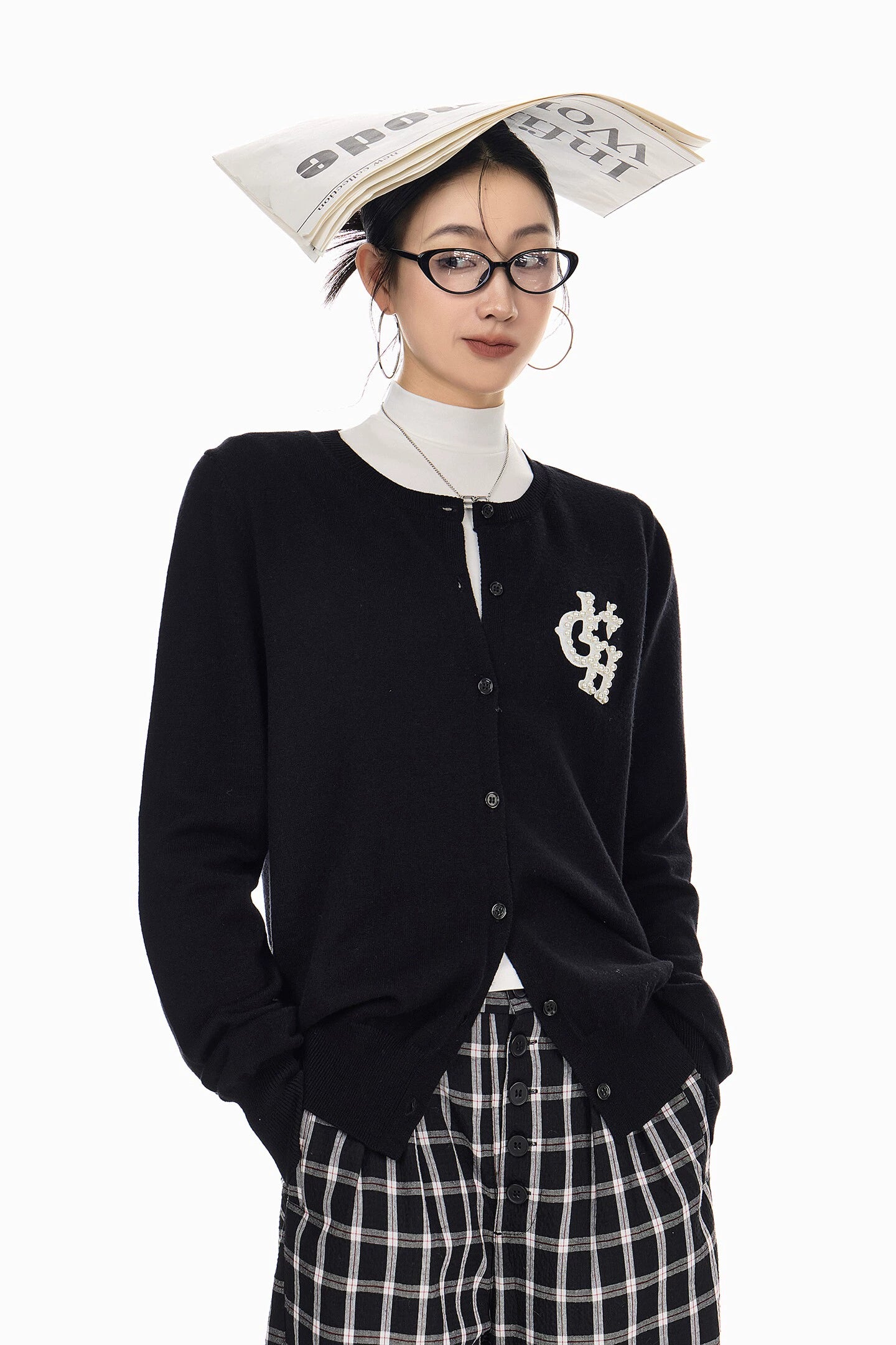 ICH MODE 美式复古珍珠针织开衫女秋冬季氛围感外搭休闲毛衣外套