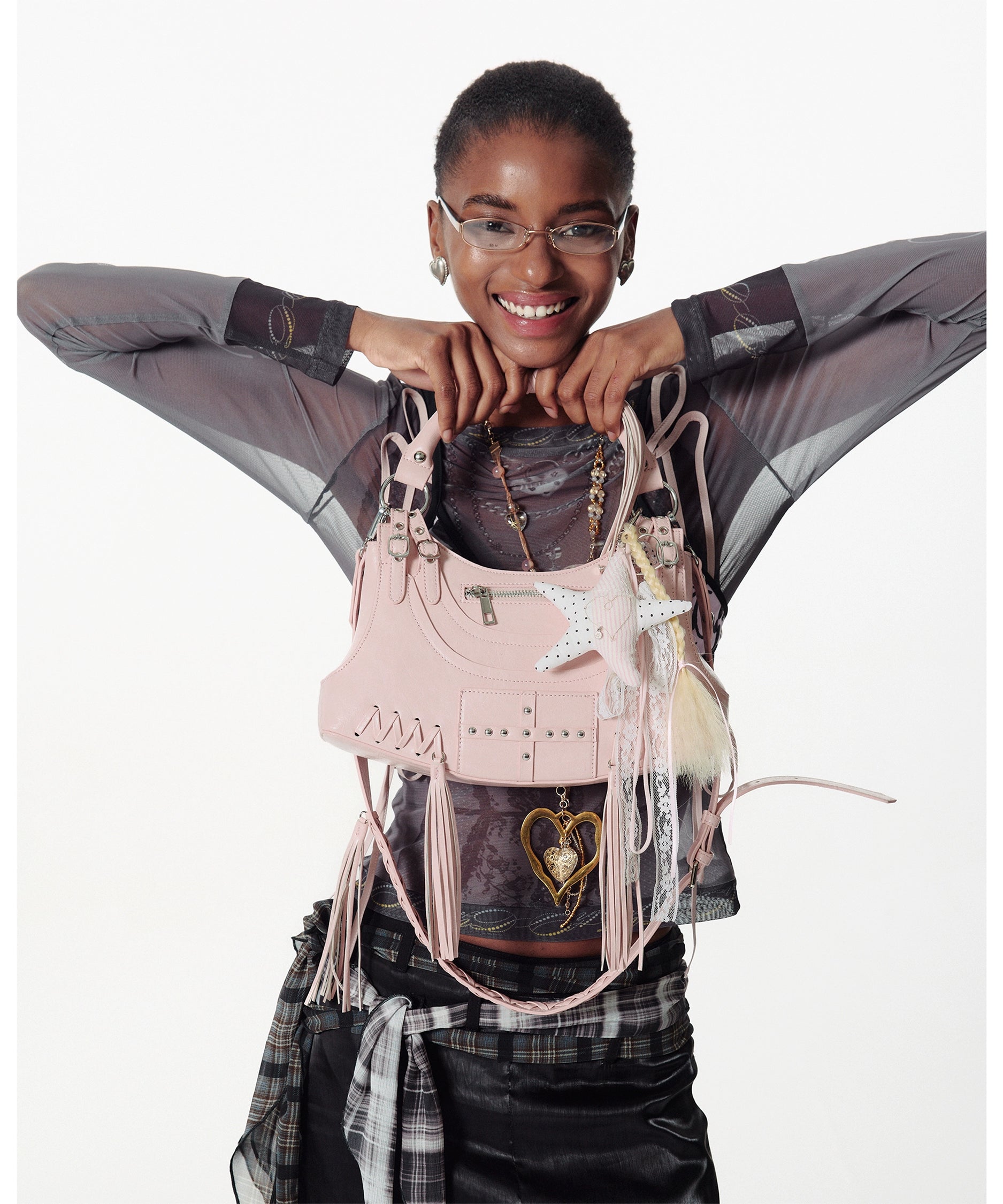 2th Desire重工复古流苏金属铆钉朋克机车包解构斜挎包单肩腋下包