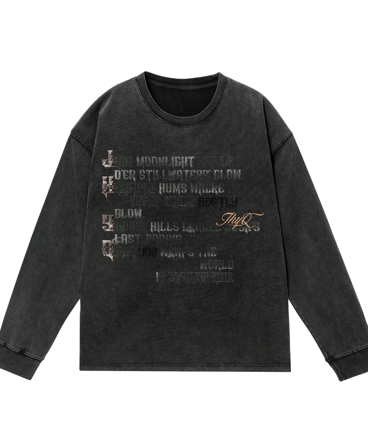 水洗系列丨JHYQ美式字母钉珠320g重磅满印长袖T恤男潮流复古卫衣