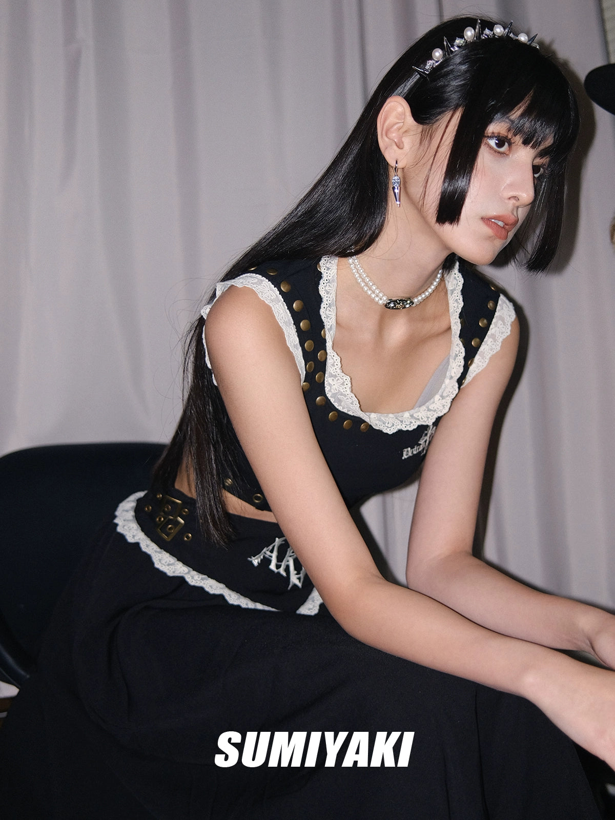 刚柔并济！SUMIYAKI 在逃公主珍珠铆钉发箍朋克学院风小众发饰女