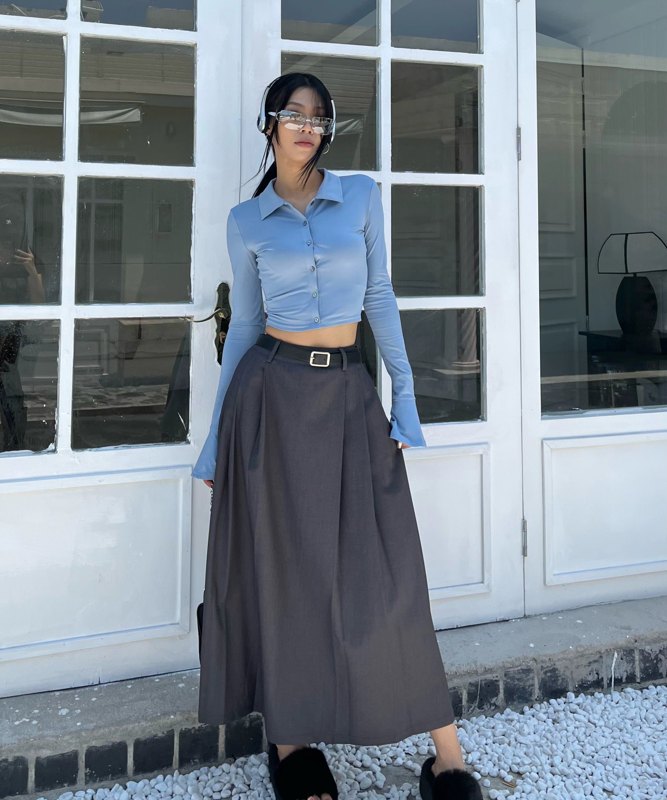 野生zerocircle灰色马面裙春夏季新款显瘦高级感百褶半身中长裙子