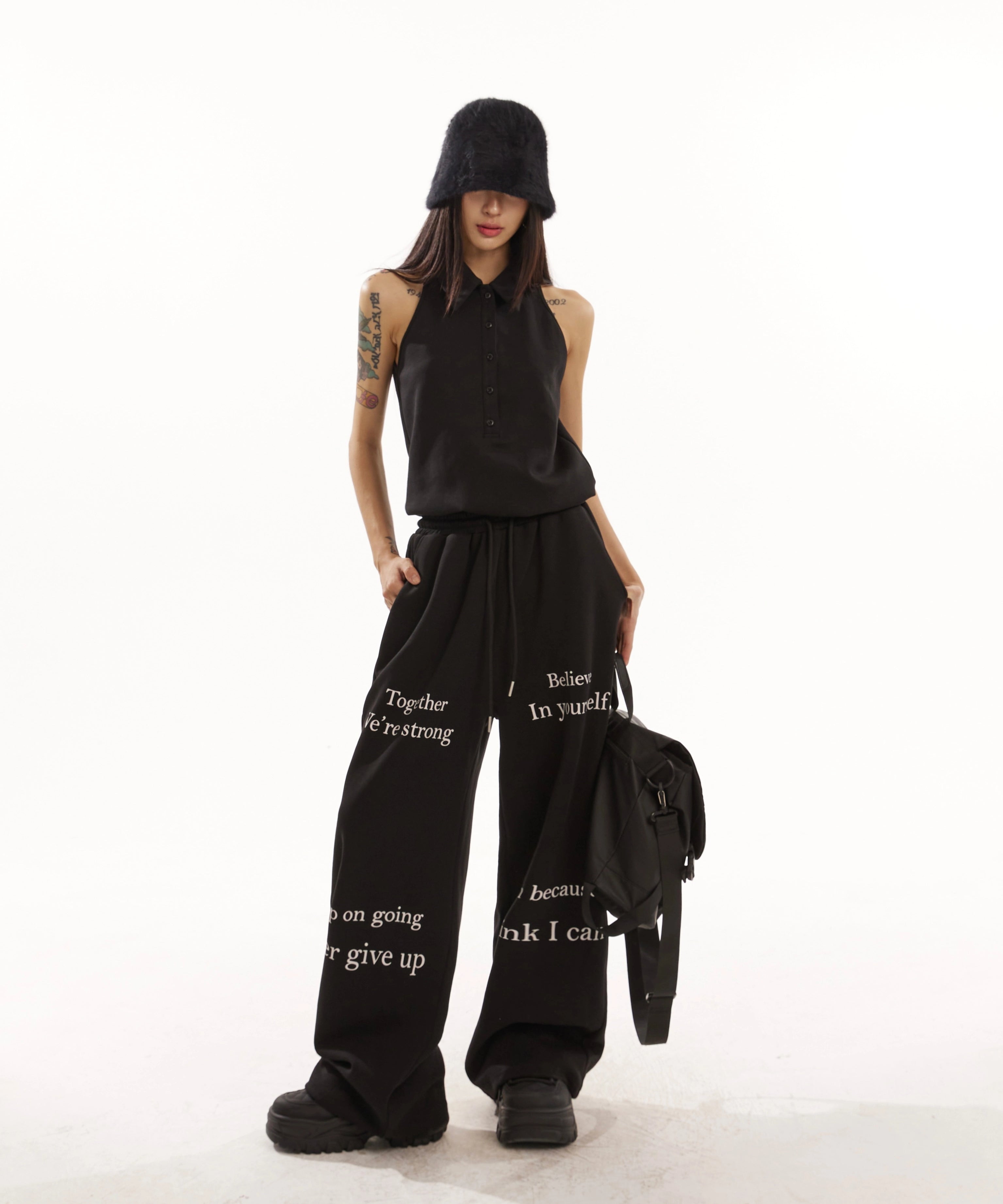 野生zero白黑灰色休闲裤女夏季低腰显瘦宽松慵懒风阔腿直筒卫裤子