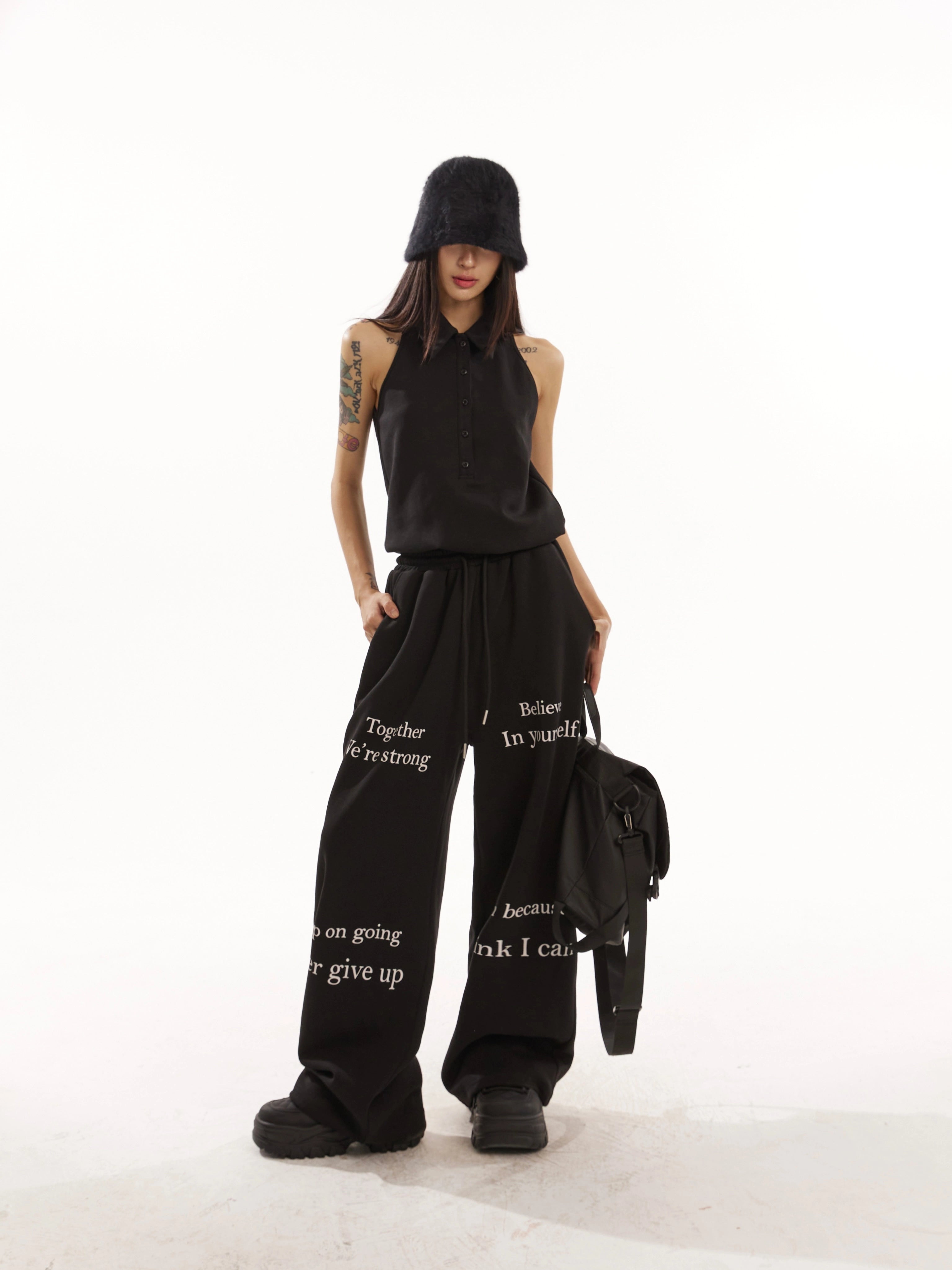 野生zero白黑灰色休闲裤女夏季低腰显瘦宽松慵懒风阔腿直筒卫裤子