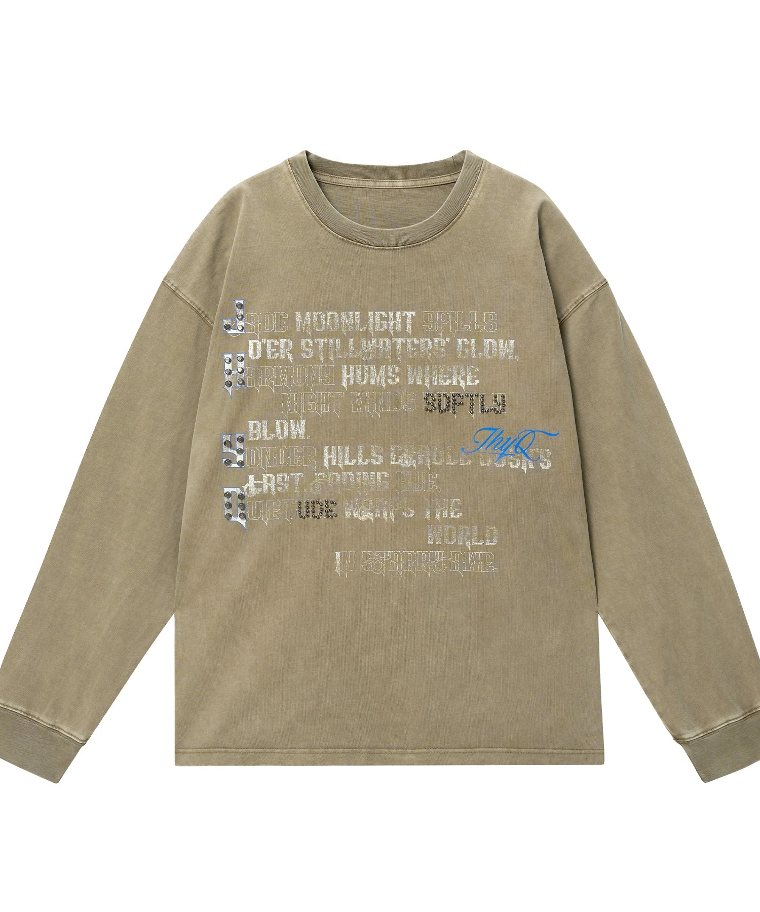 水洗系列丨JHYQ美式字母钉珠320g重磅满印长袖T恤男潮流复古卫衣