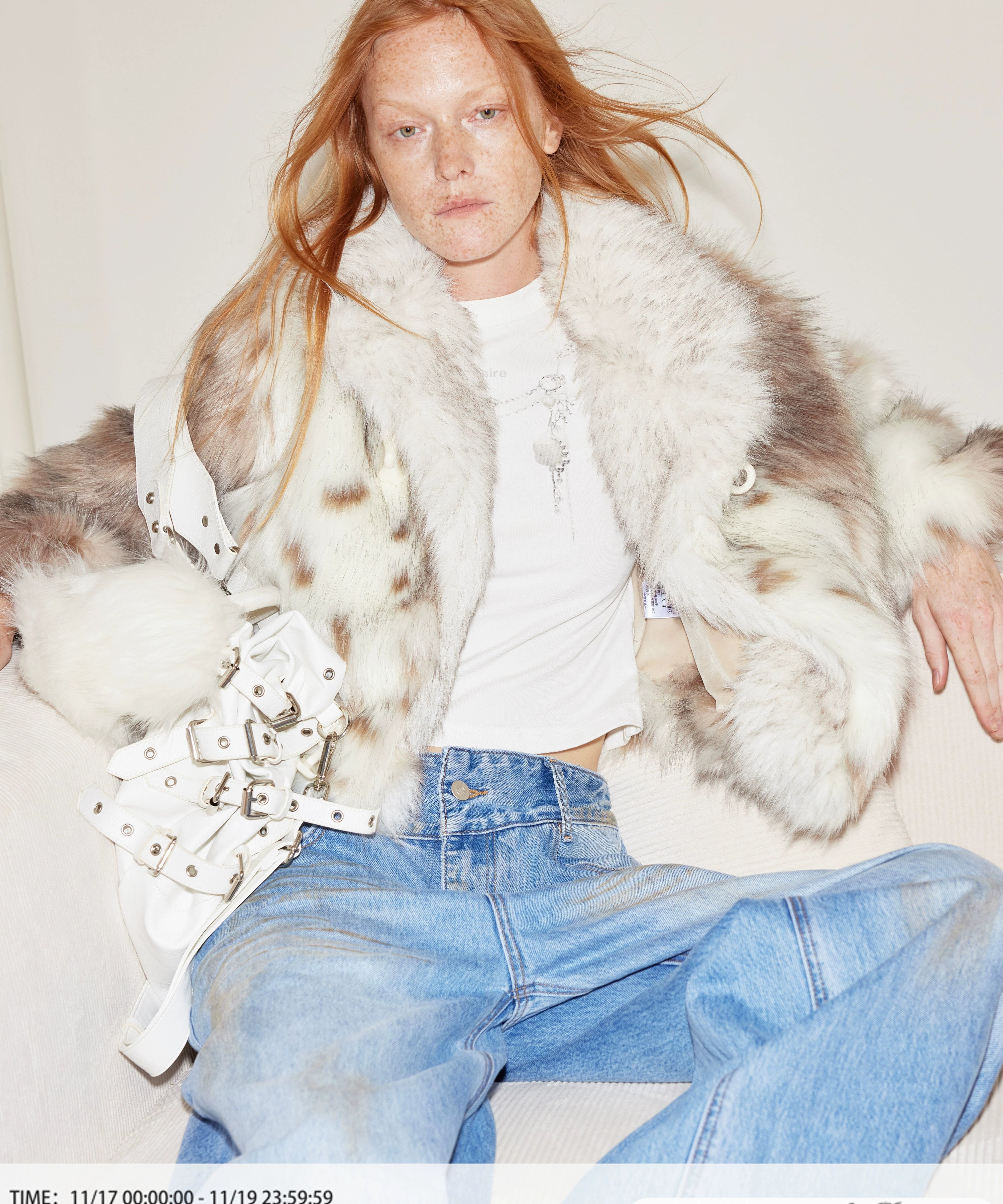 2th Desire绒面内里廓形环保皮草女拼接毛毛短款冬季保暖毛绒外套