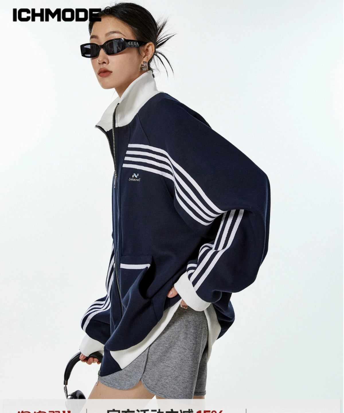 ICH MODE 美式复古休闲运动外套女秋冬宽松薄款开衫上衣2025新款