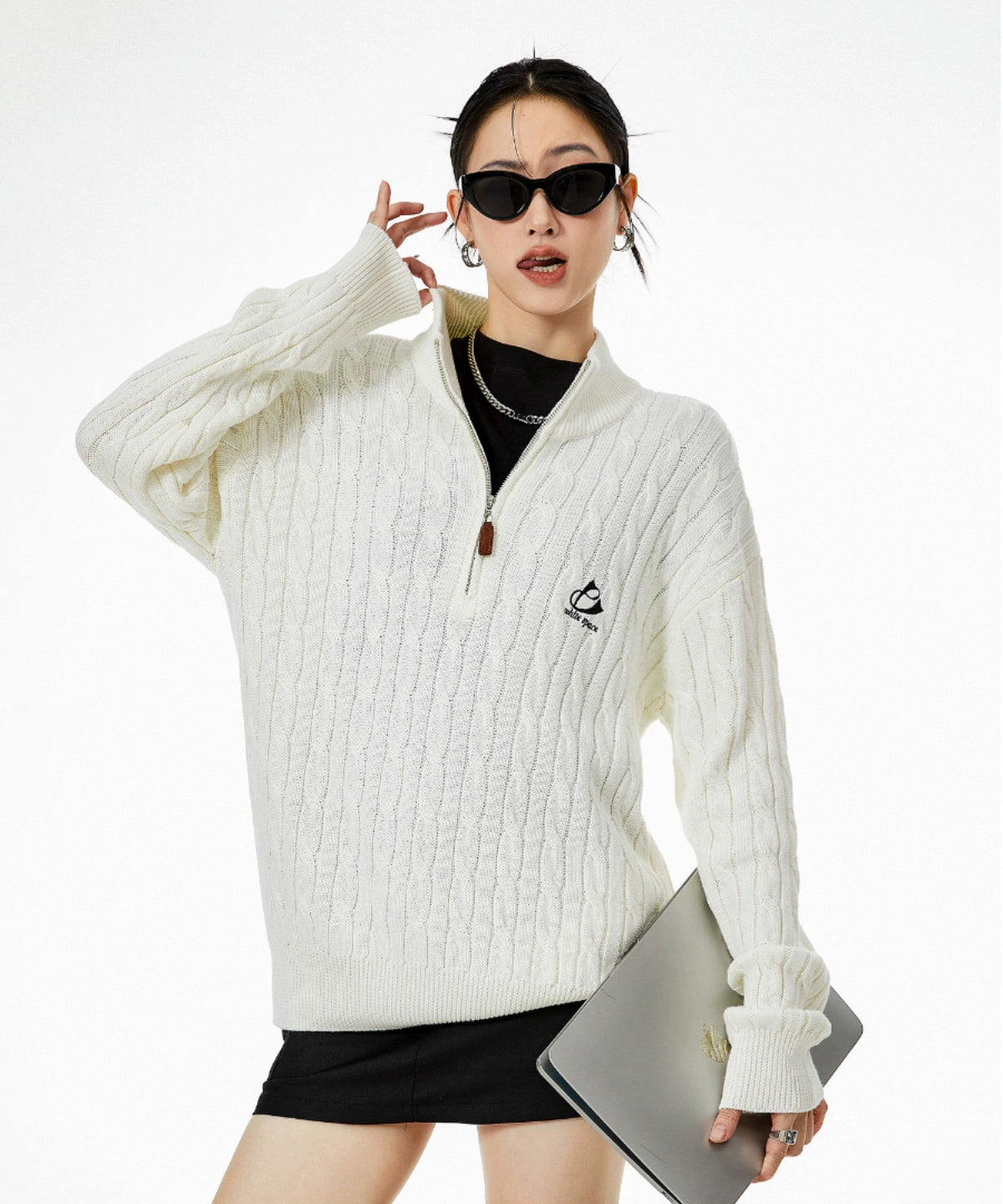 ICH MODE 美式复古半高领毛衣女秋冬季慵懒风软糯针织杉外套新款