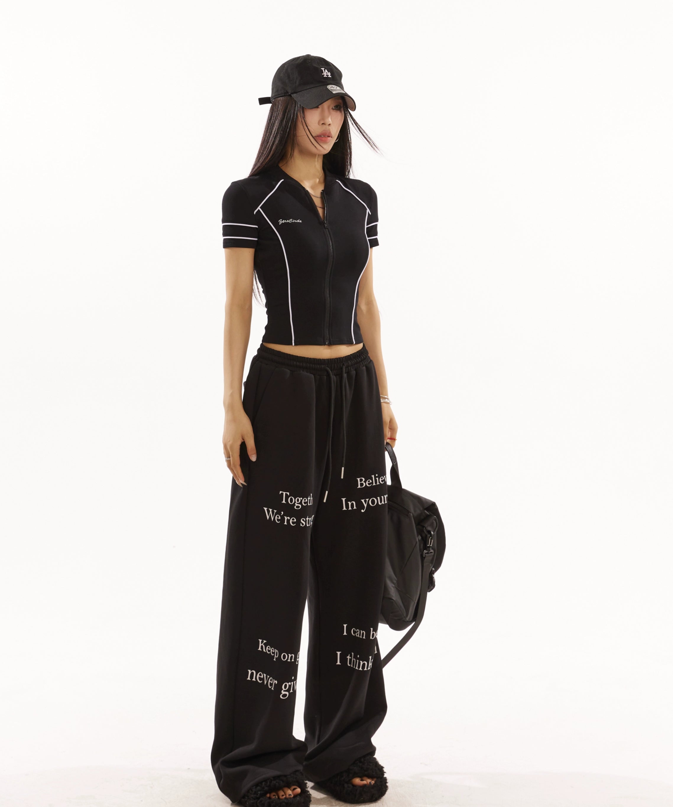 野生zero 黑灰色拉链开衫针织上衣女夏季辣妹修身显瘦正肩短袖t恤