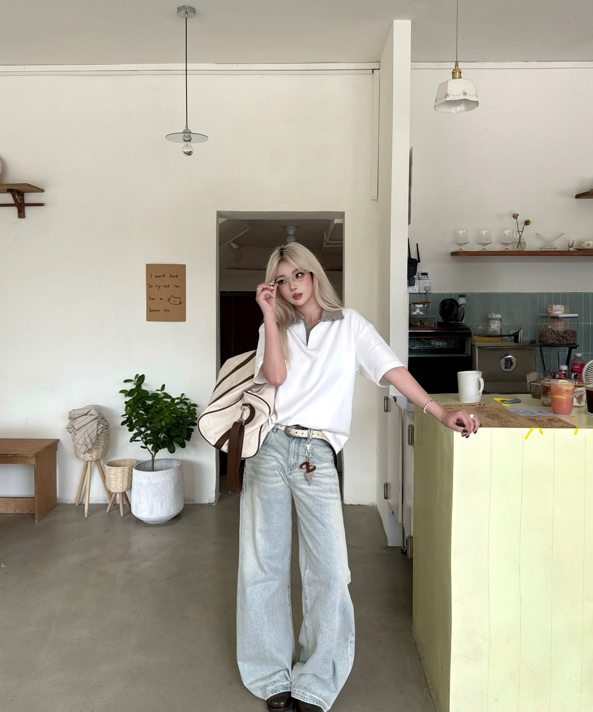 奶油白浅蓝A字型直筒牛仔裤日常通勤休闲百搭TERRAINCOGNITA25AW