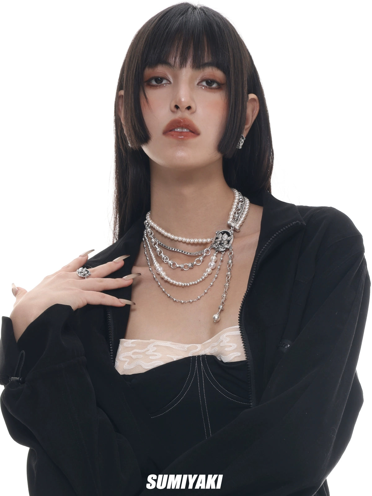 【金靖同款】SUMIYAKI复古美式多层珍珠项链叠戴小众颈链明星同款