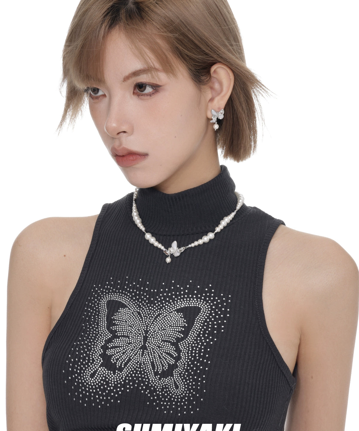 清冷感蝴蝶SUMIYAKI 双生贝母蝴蝶春夏珍珠项链女时尚精致锁骨链