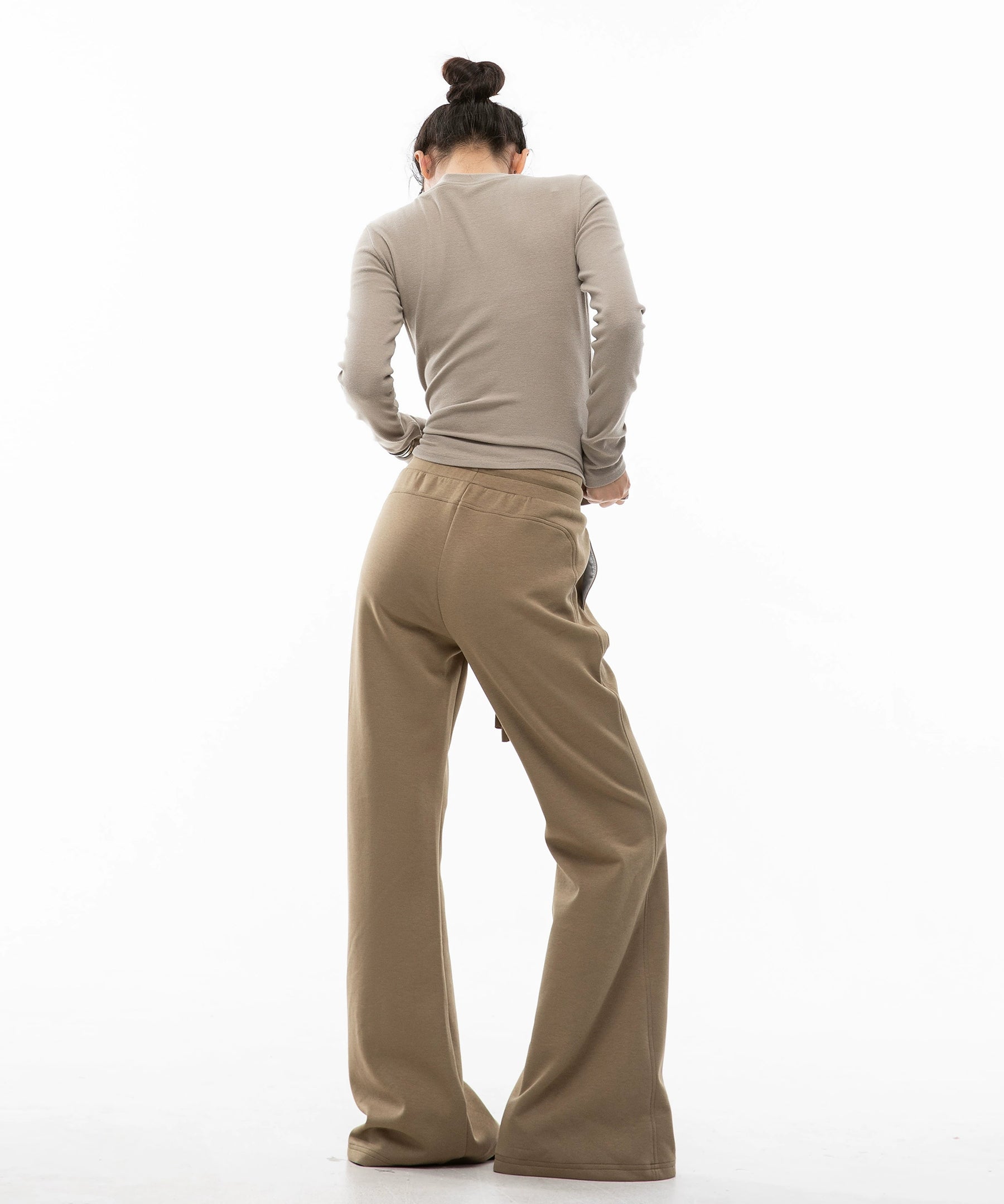 ICH MODE 美式复古微喇休闲裤女抽绳运动裤宽松直筒裤阔腿裤卫裤