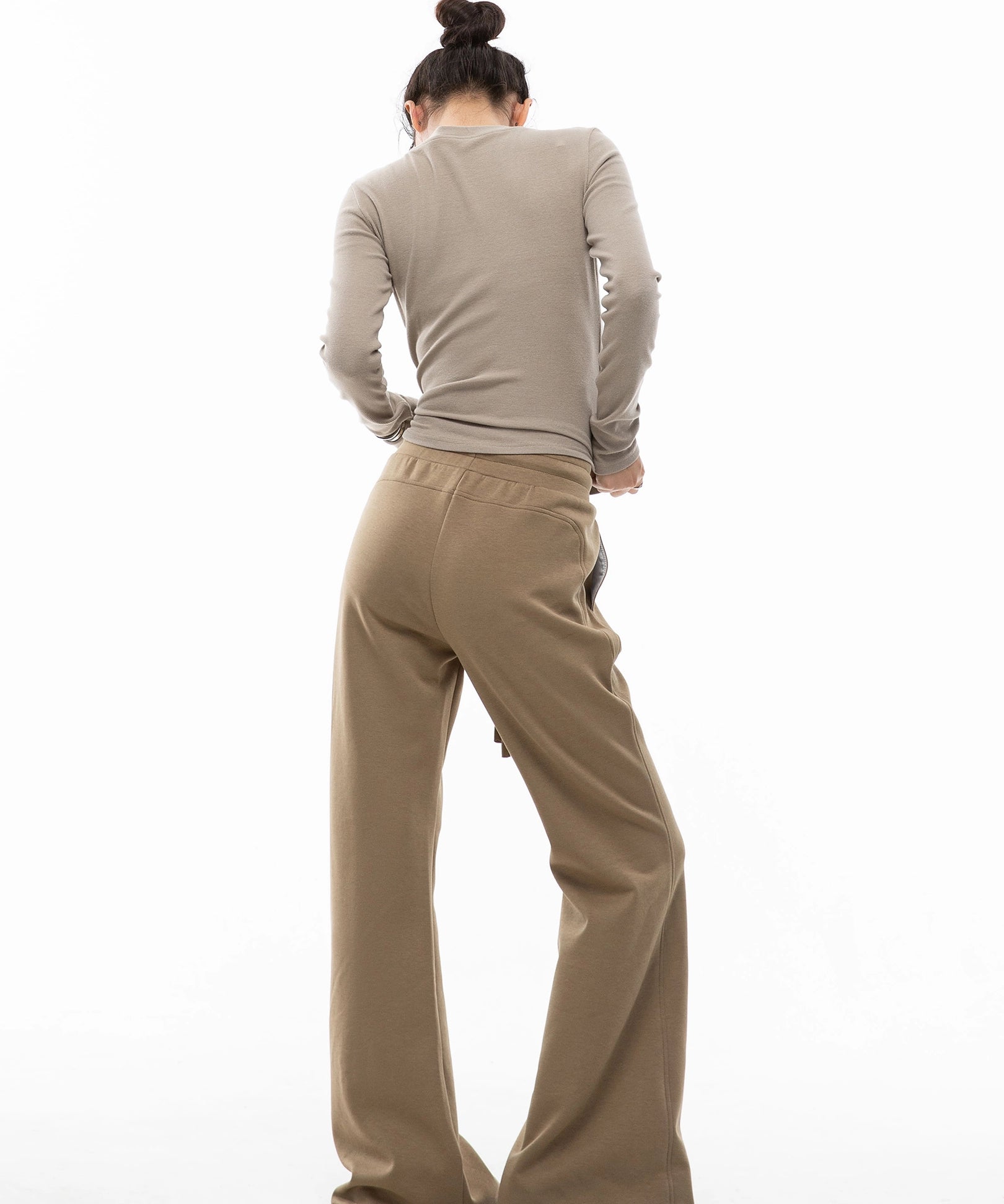 ICH MODE 美式复古微喇休闲裤女抽绳运动裤宽松直筒裤阔腿裤卫裤